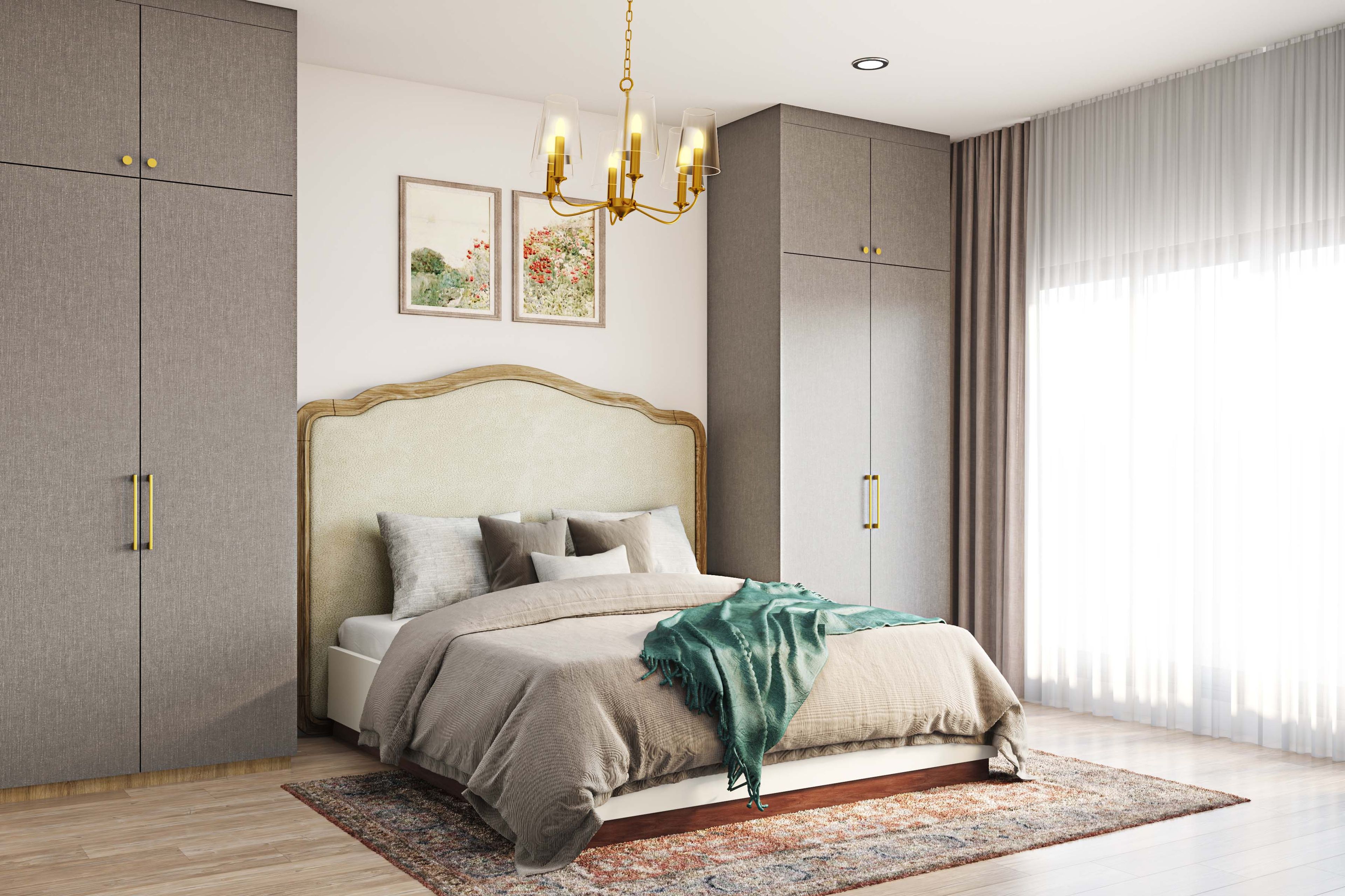 Bedroom Design Featuring Framed Bed and Wardrobes