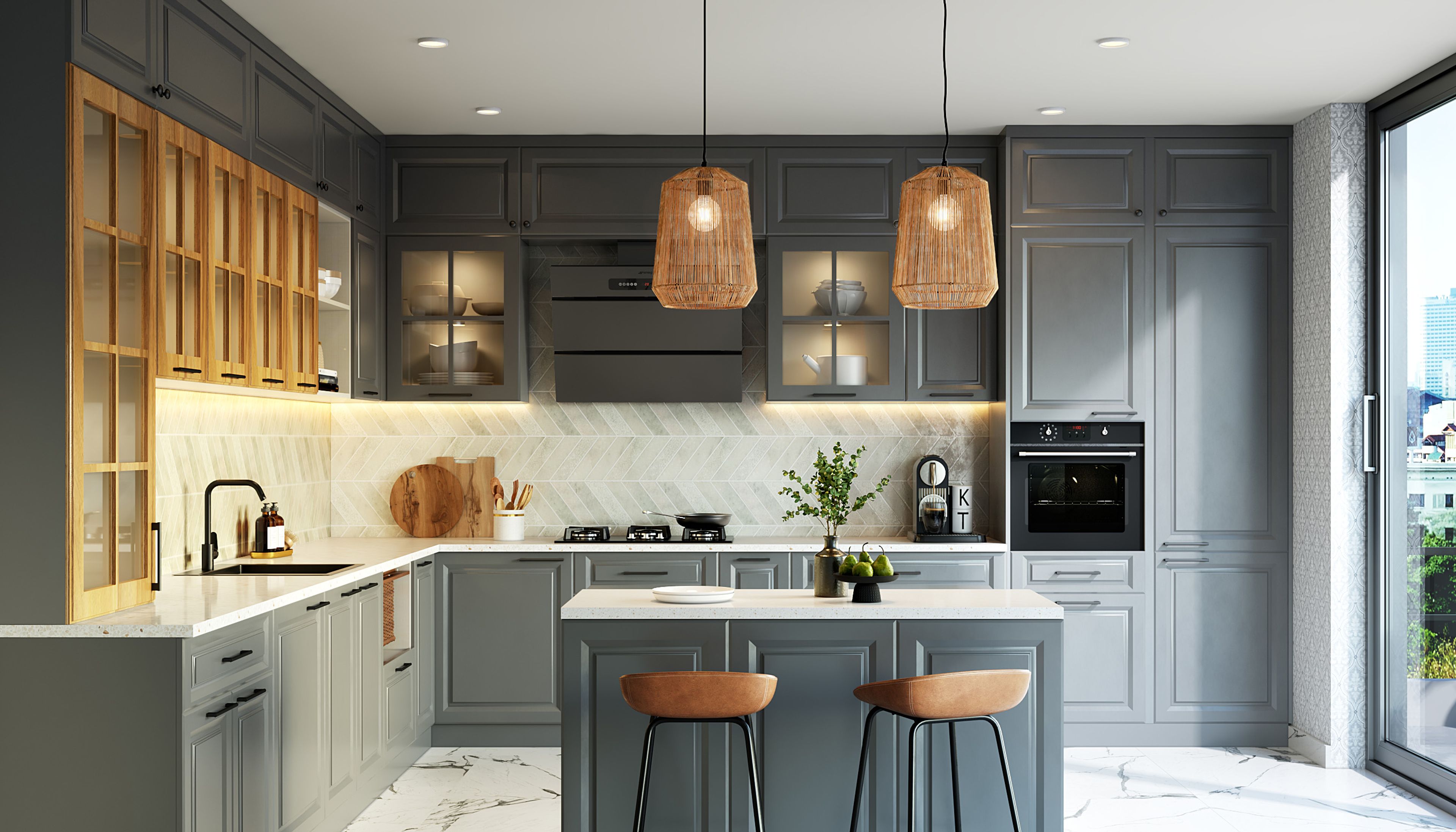 Cream Herringbone Ceramic Tile Design with Matte Finish