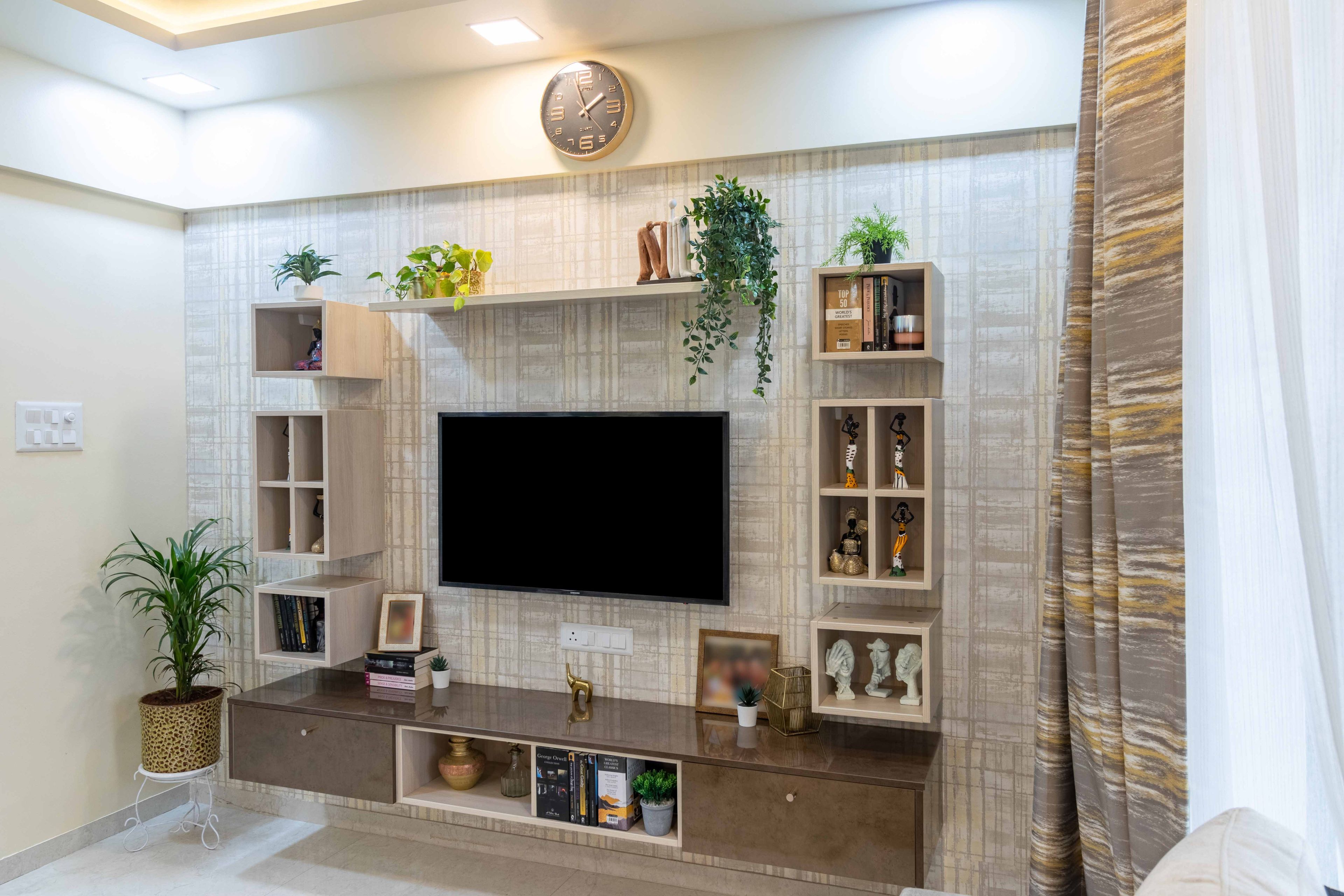 Two-Toned Wall Contemporary TV Unit Design in Copperworks and Argent Acacia