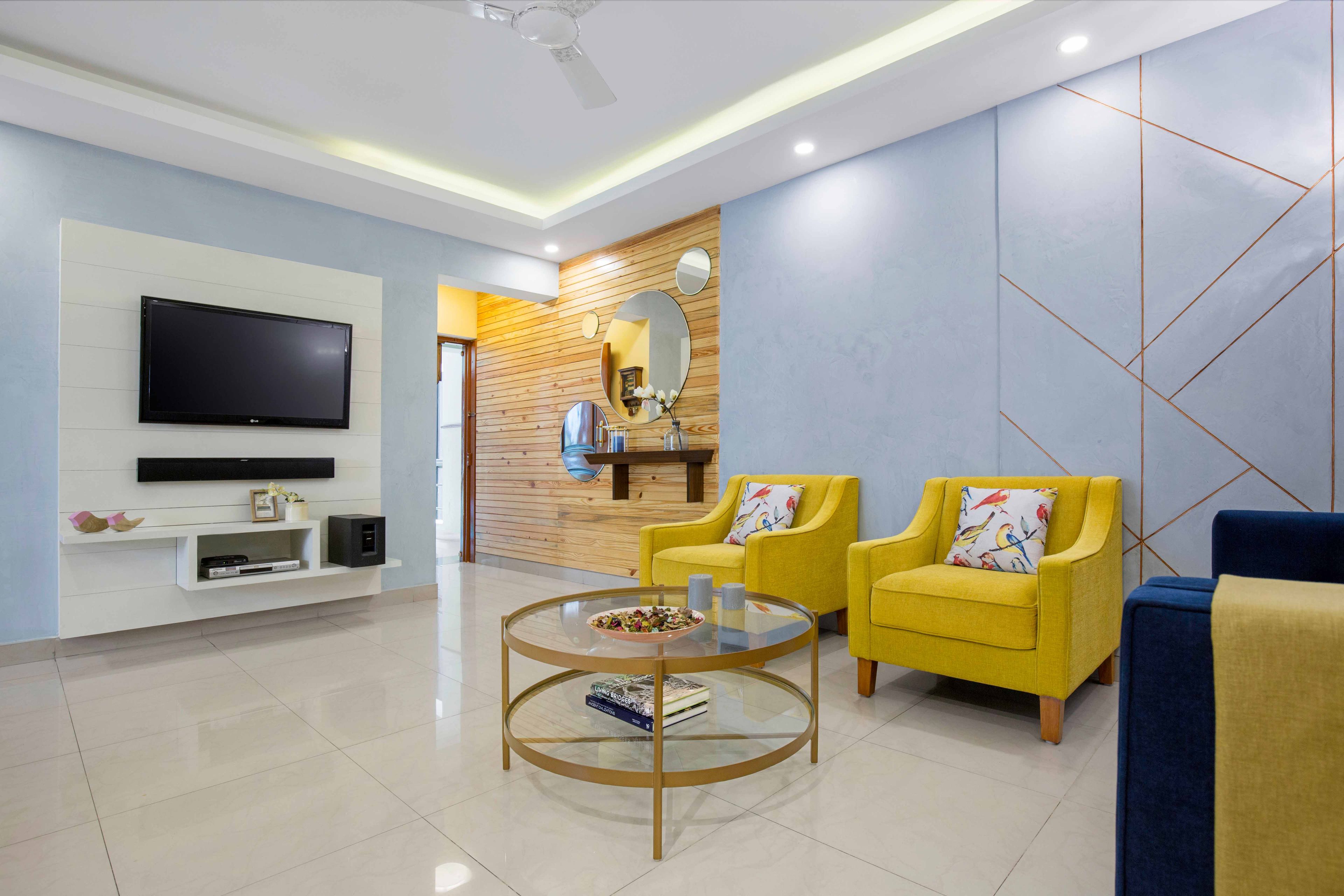 Wall-Mounted Modern Champagne-Toned Modern TV Unit Design