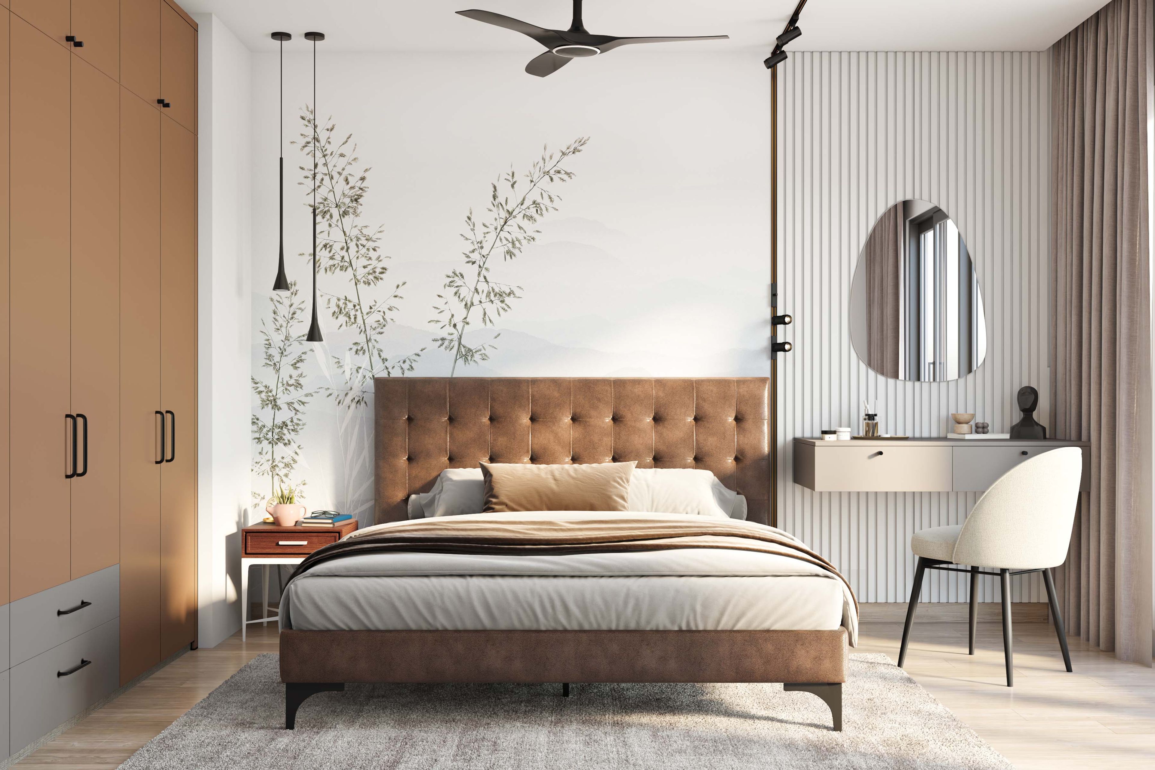 Contemporary Watercolour Mountain and Bamboo Wallpaper Design