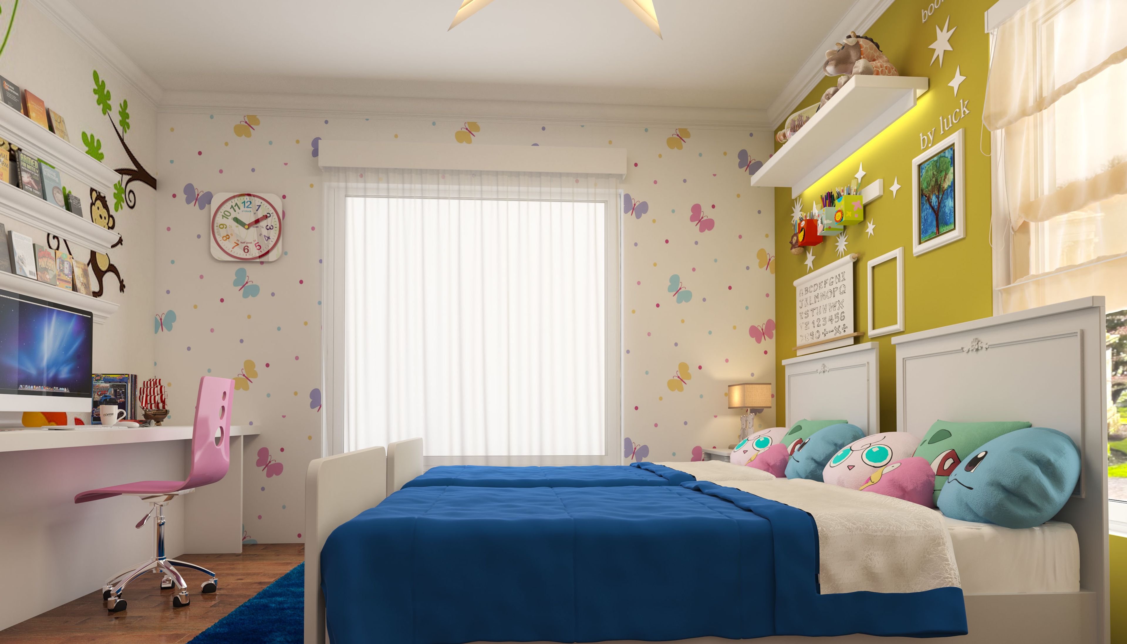 Contemporary Butterfly and Polka Dot Wallpaper Design for Kids Bedroom