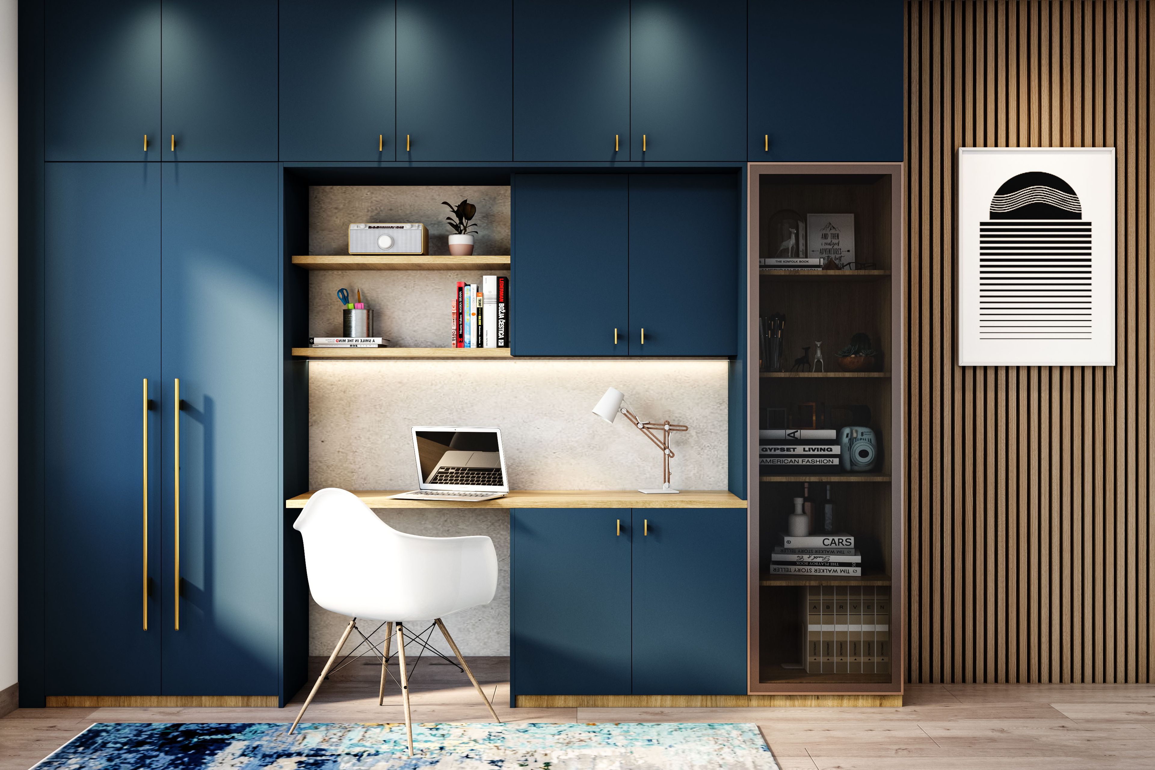 2-Door Modern Swing Wardrobe Design in Trooper With Gold Handles