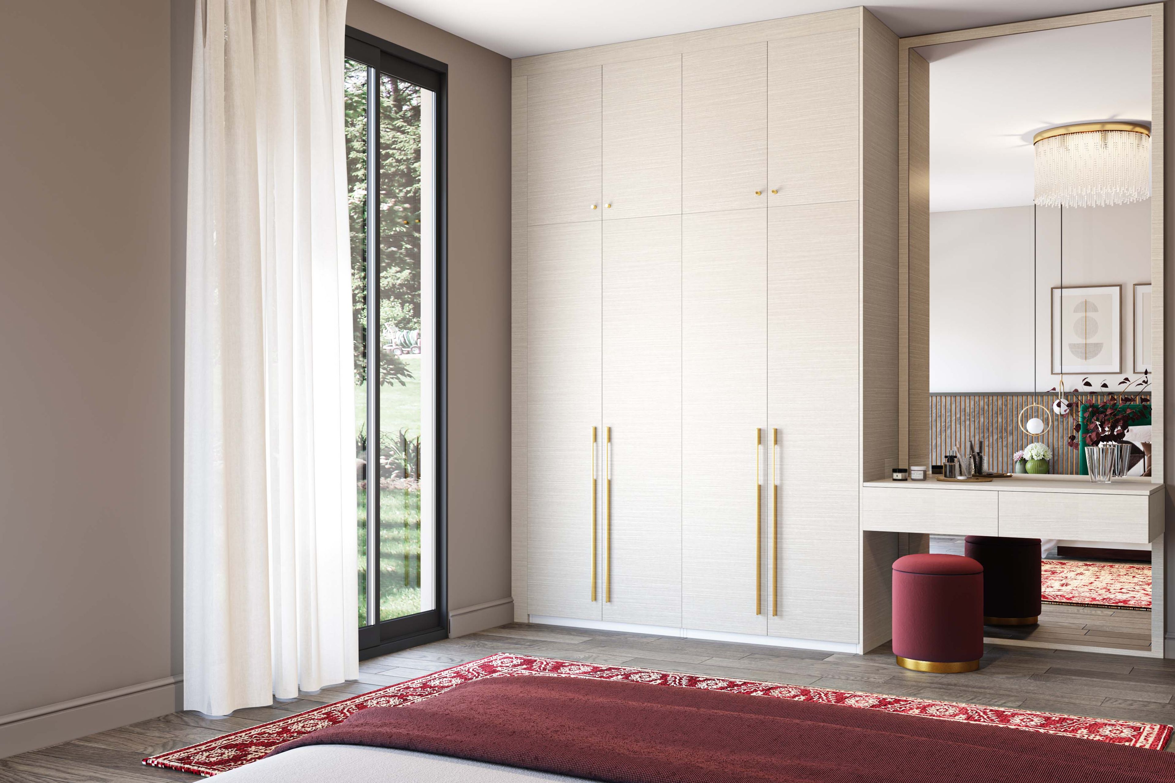 4-Door Minimal Swing Wardrobe Design in Caven Acacia With Loft Storage
