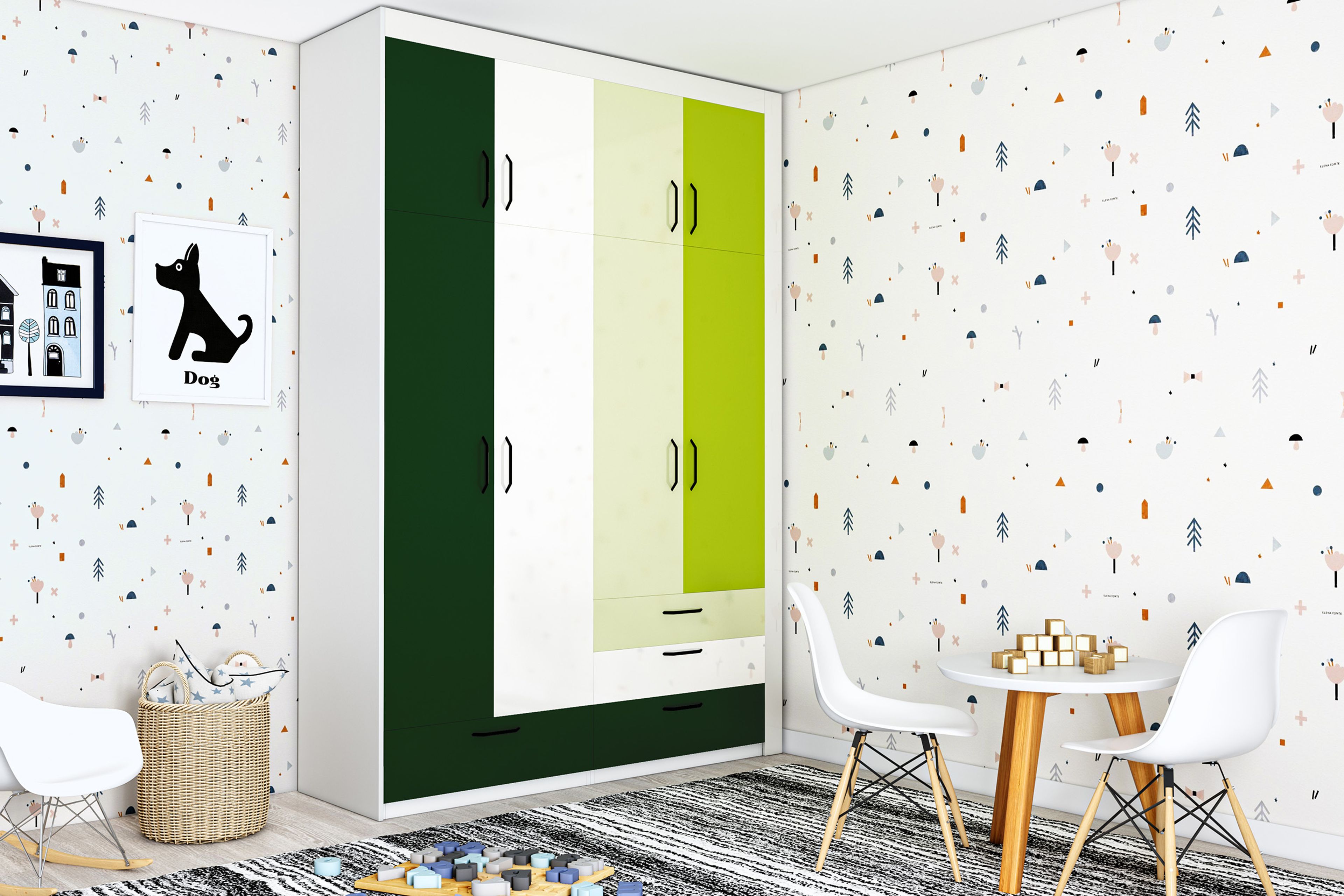 4-Door Contemporary Colour Block Swing Wardrobe Design in Suede Finish