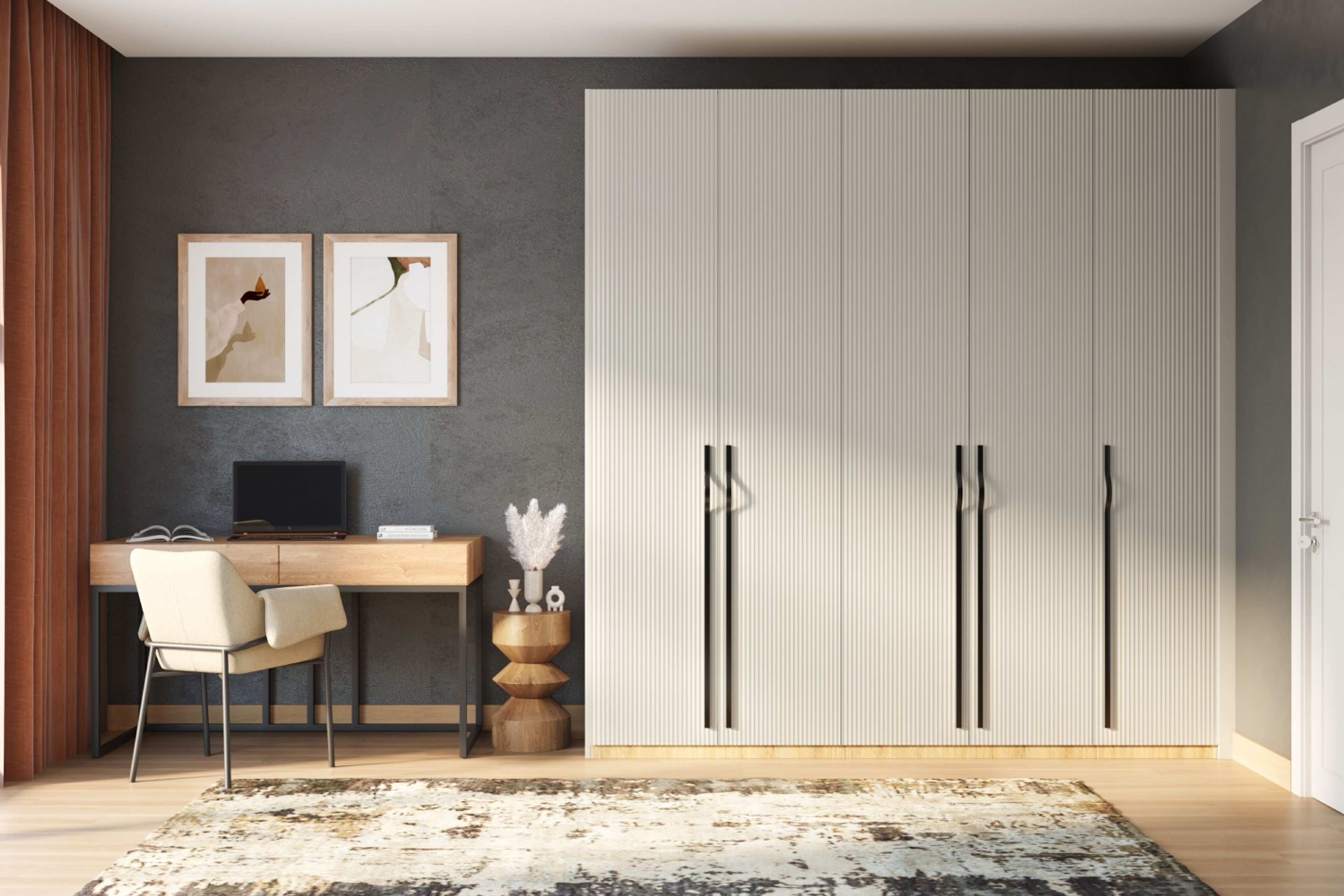 5-Door Modern Swing Wardrobe Design in FLT Heritage Finish