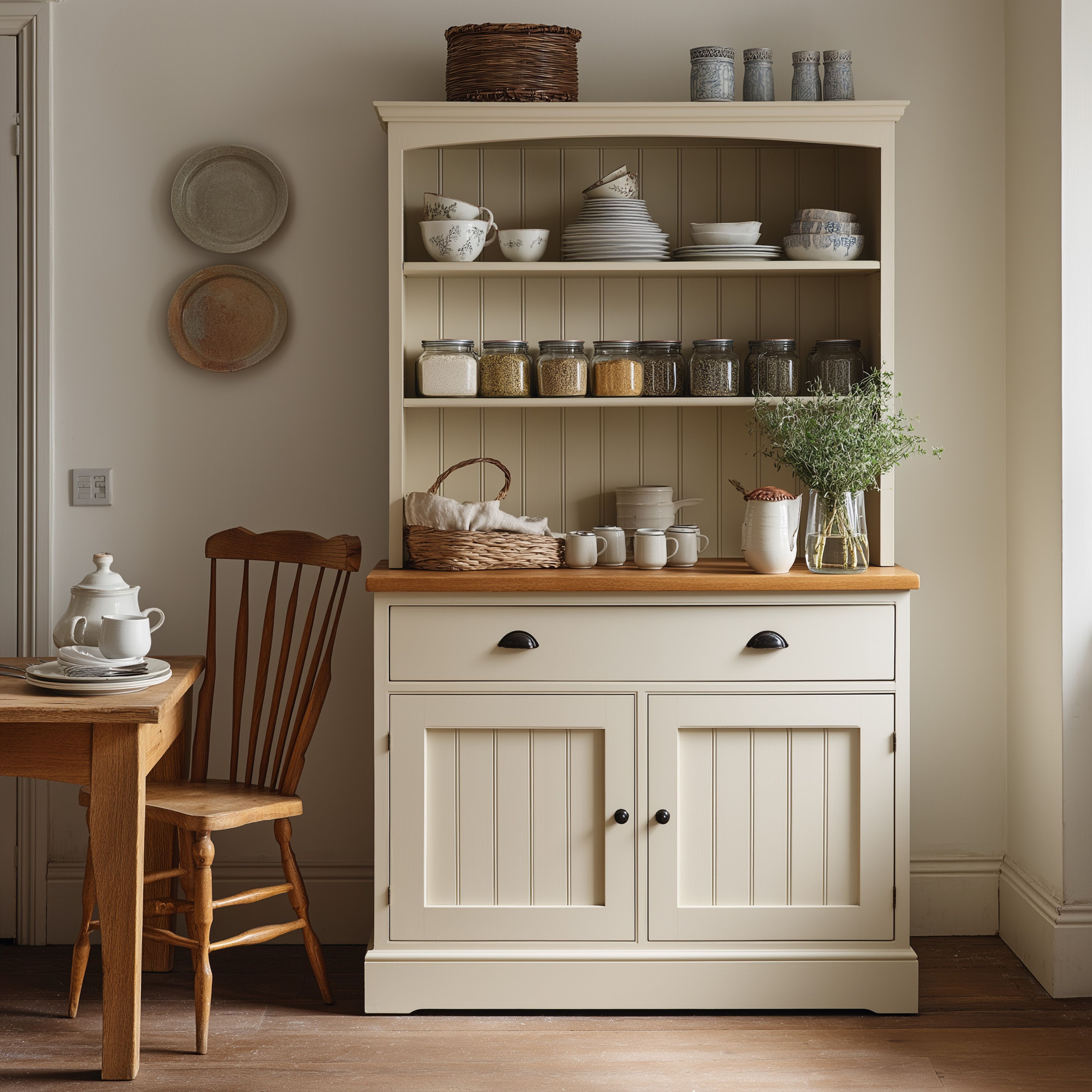 Classic Matte Finish Crockery Unit Design with Open and Closed Storage