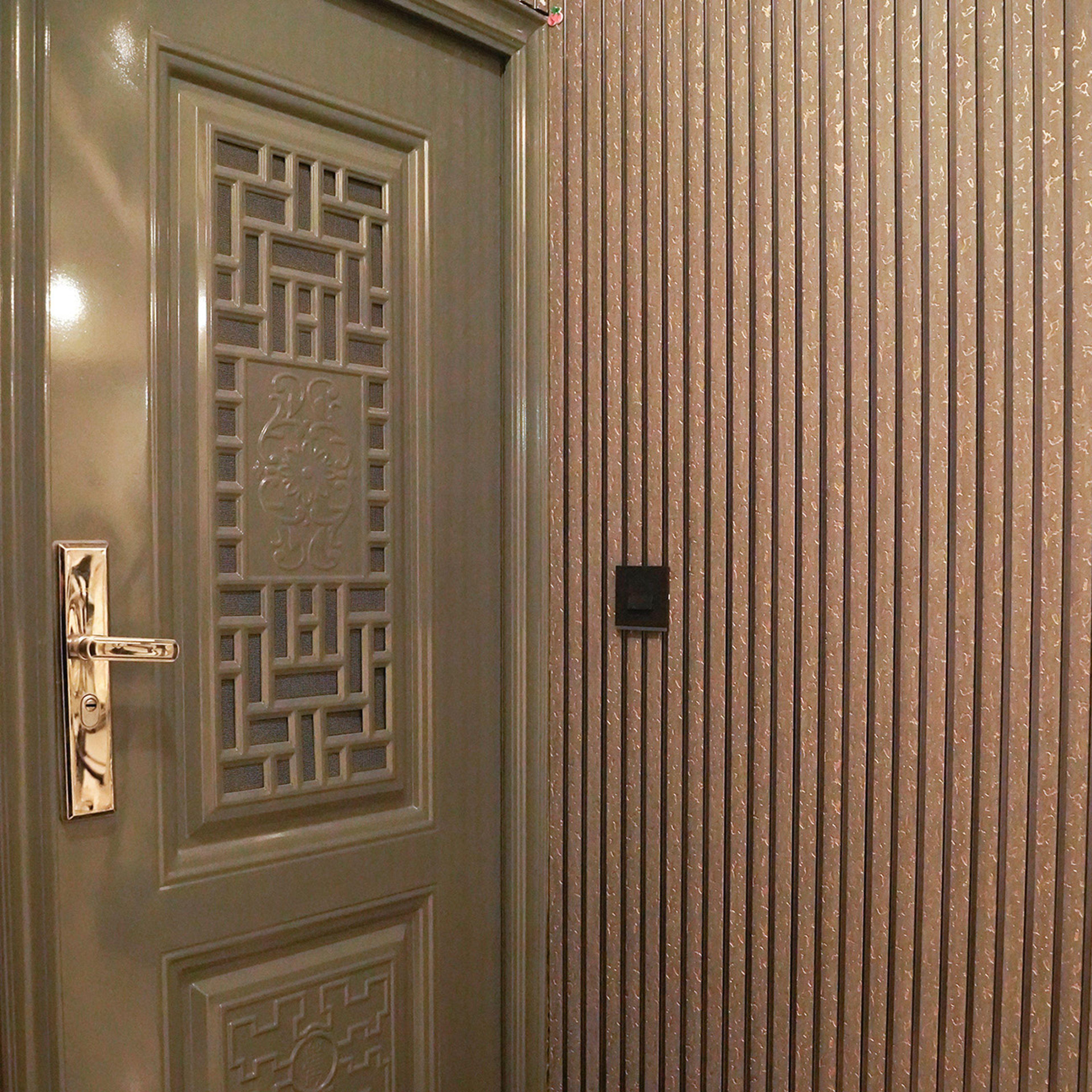 Traditional Swing Single Door Design with Glossy Finish for Entrance Spaces