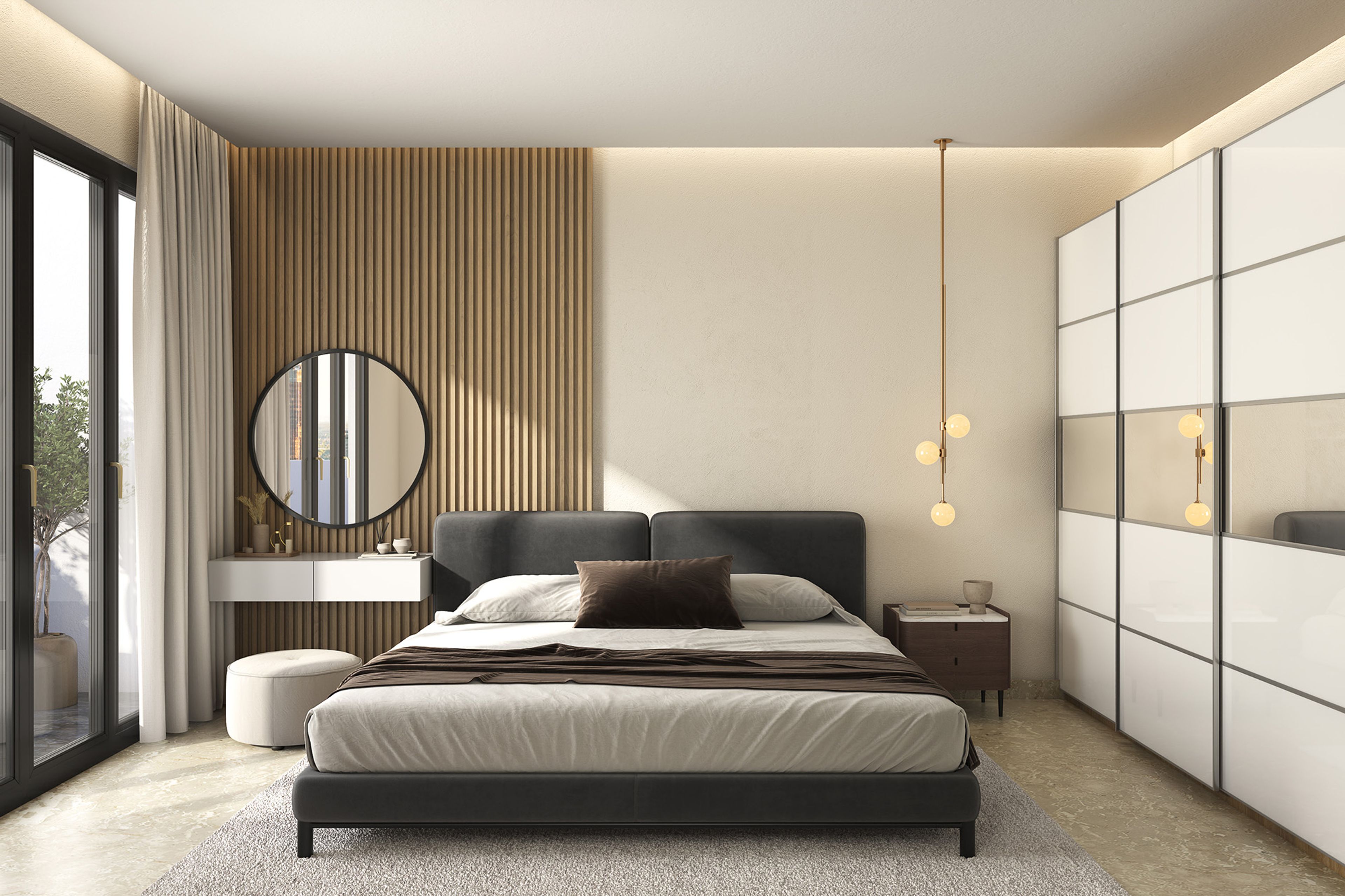 Modern Gypsum False Ceiling Design with Pendant Lights in Rectangle Shape