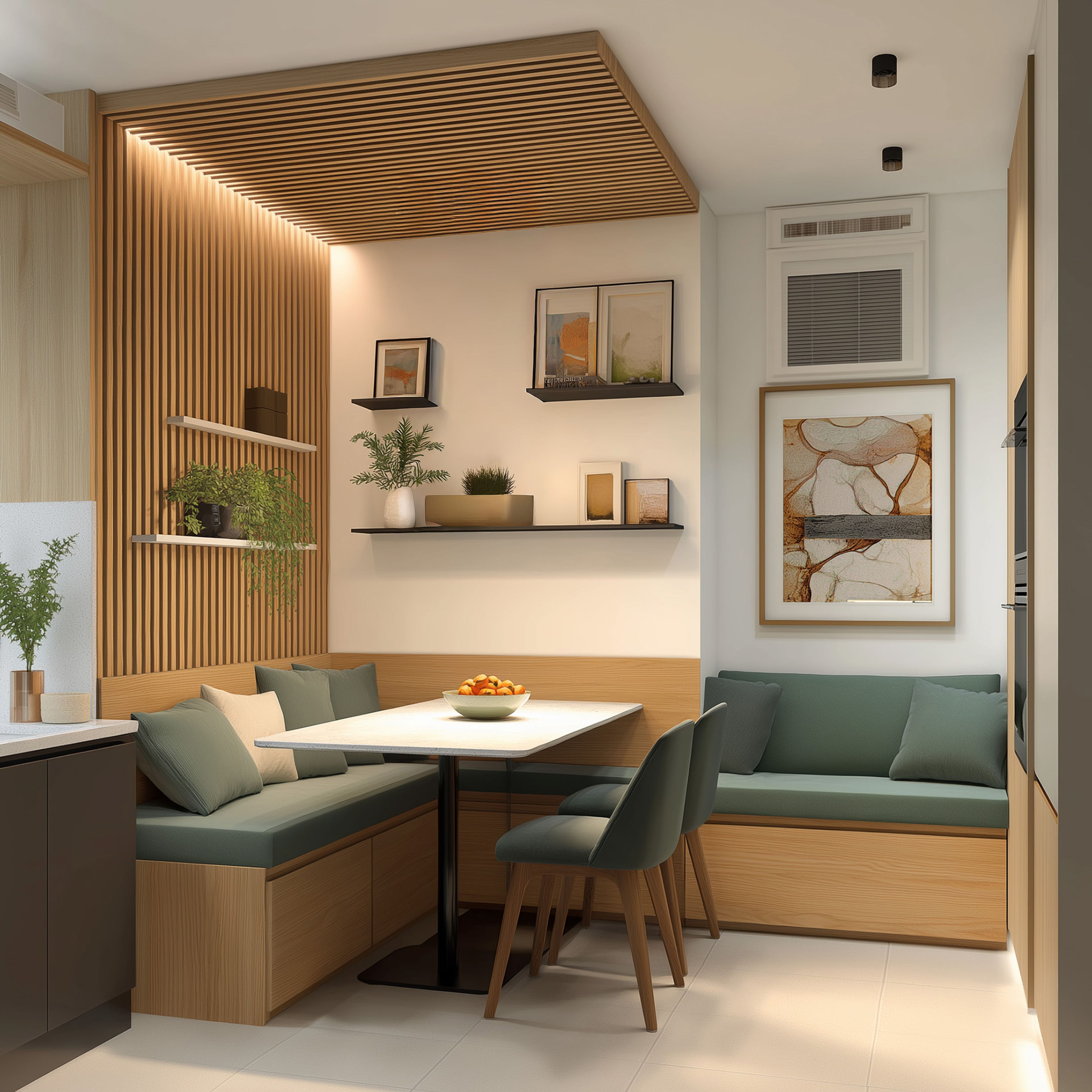 Modern Rectangle False Ceiling Design with Wooden Slats and Gypsum Board