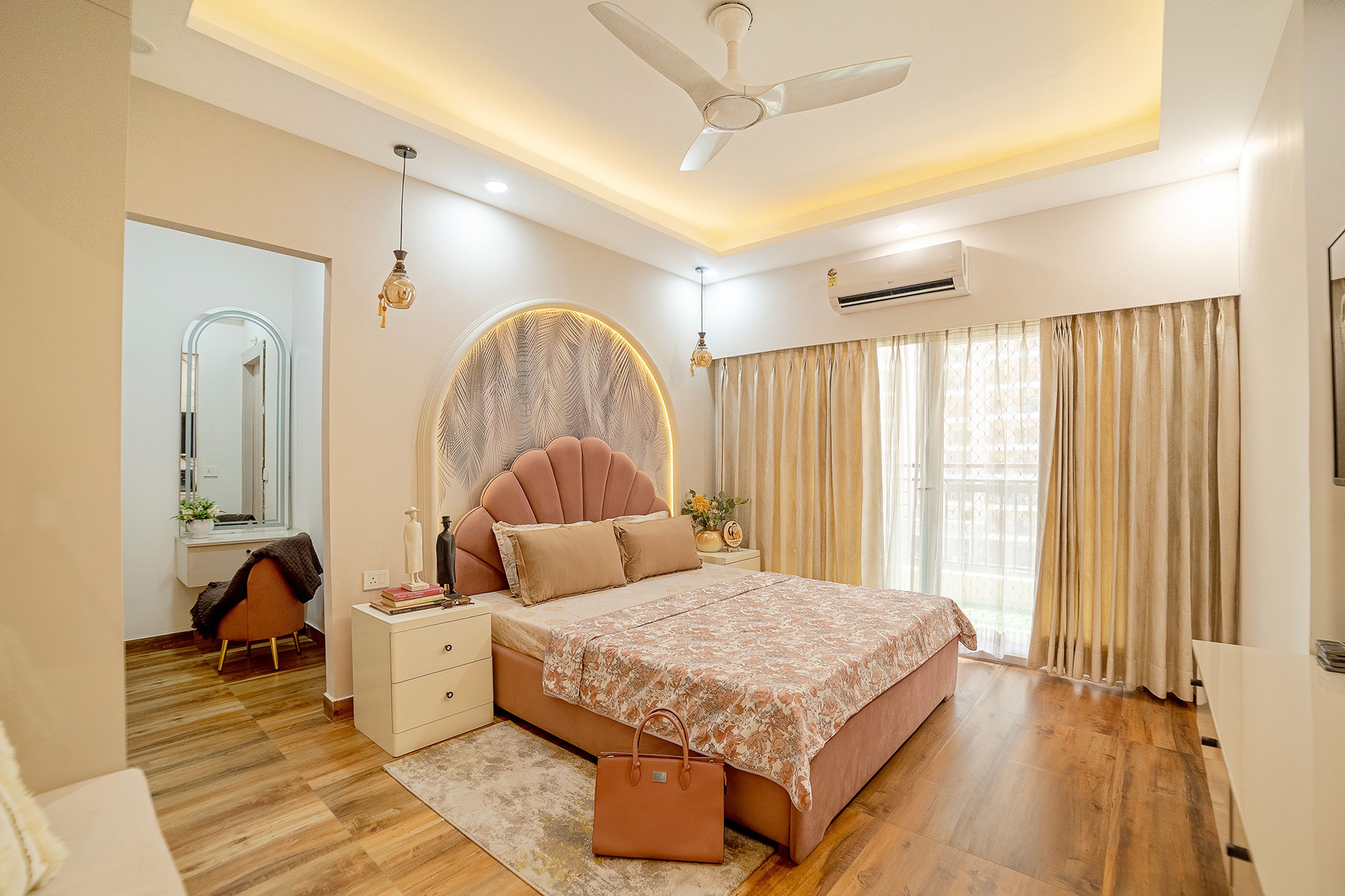 Single Layered False Ceiling Design with Pendant, Cove and Spot Lighting