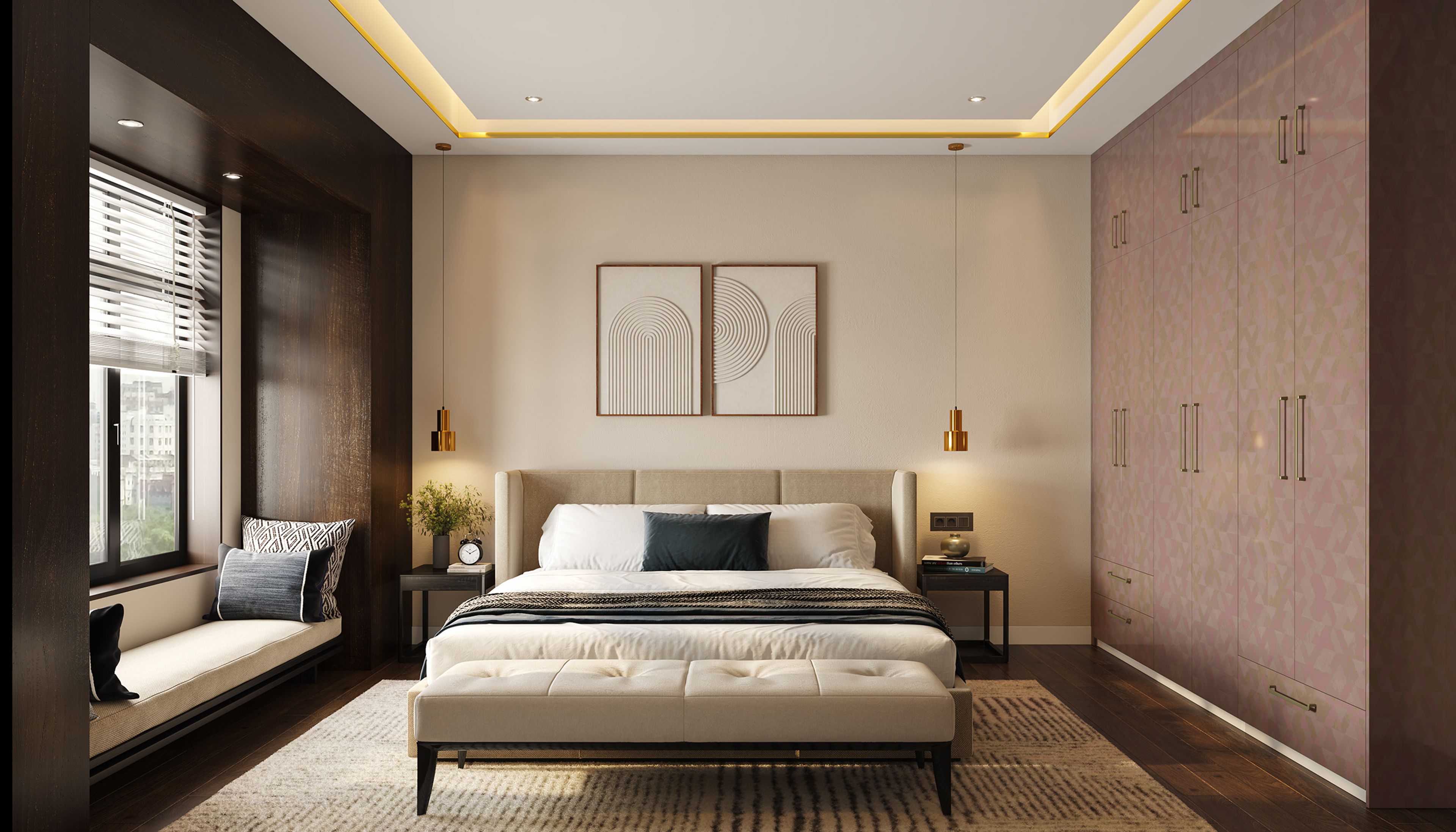 Modern Square False Ceiling Design With Pendant and Cove Lights