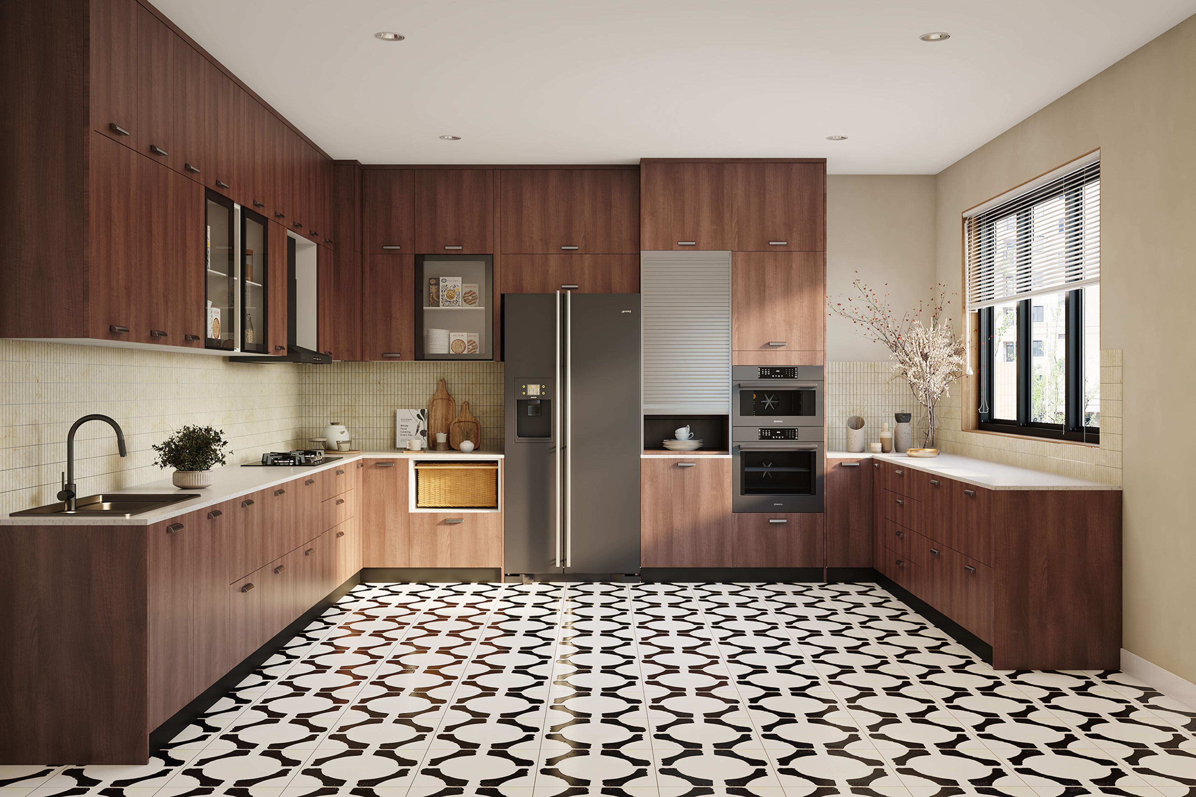 Black and White Contemporary Flooring Design With Geometric Repeating Pattern
