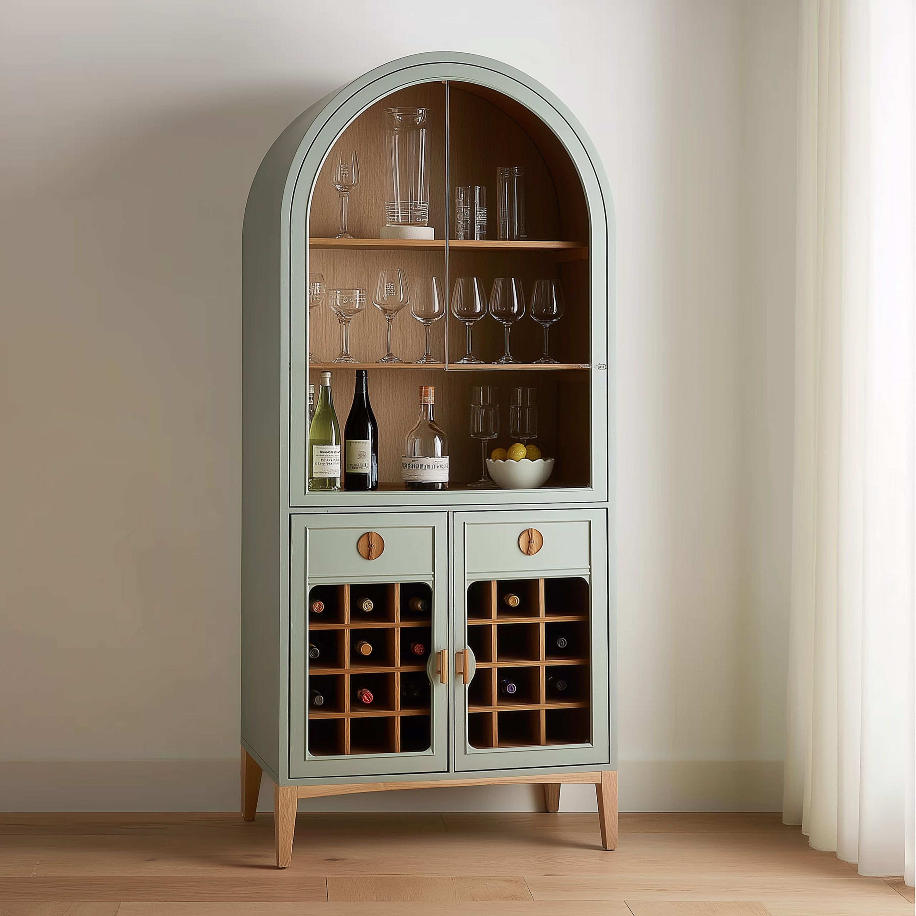 Classic Home Bar Design with Dual Drawers and Wine Rack Storage