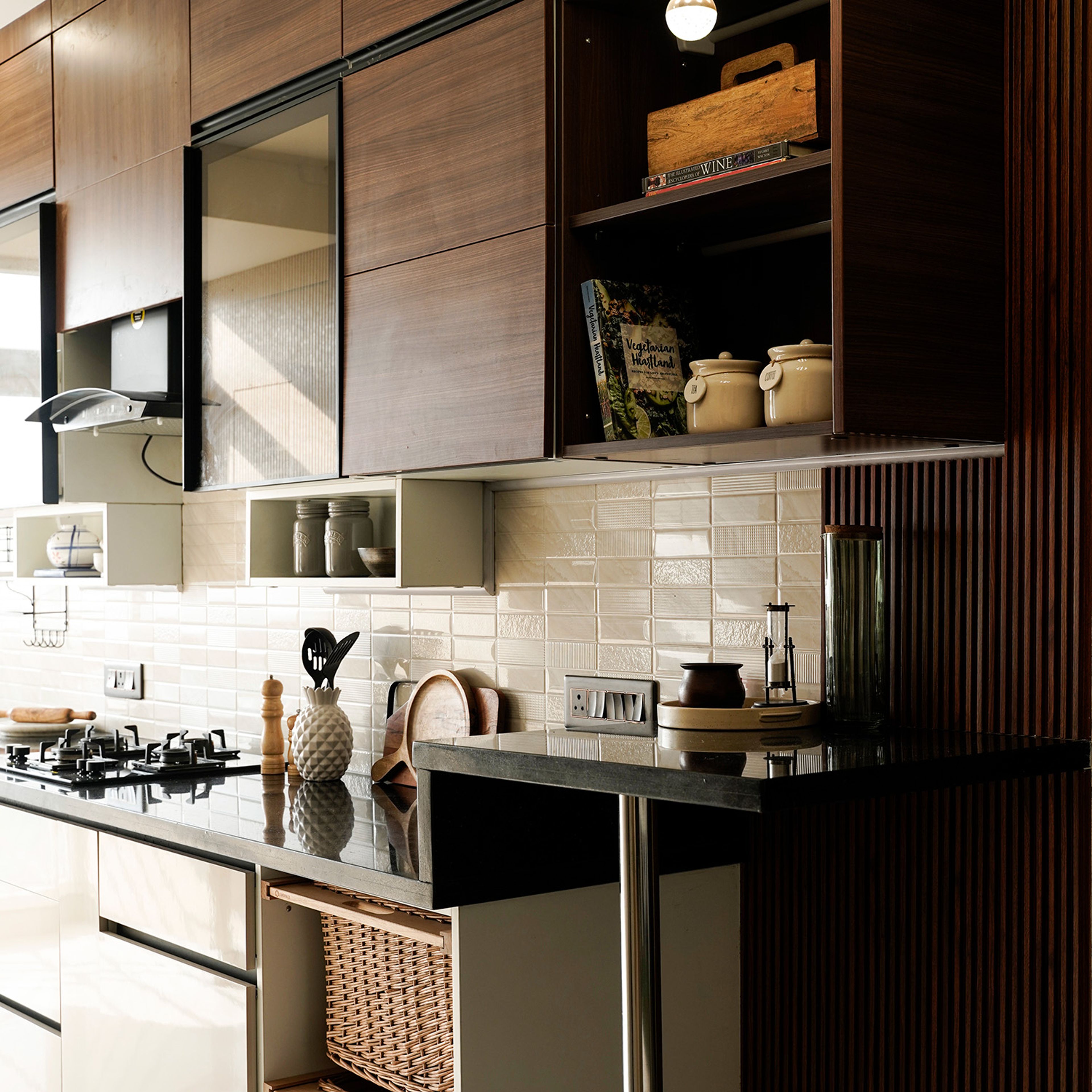 Contemporary Parallel Kitchen Design with Veined Granite Countertops