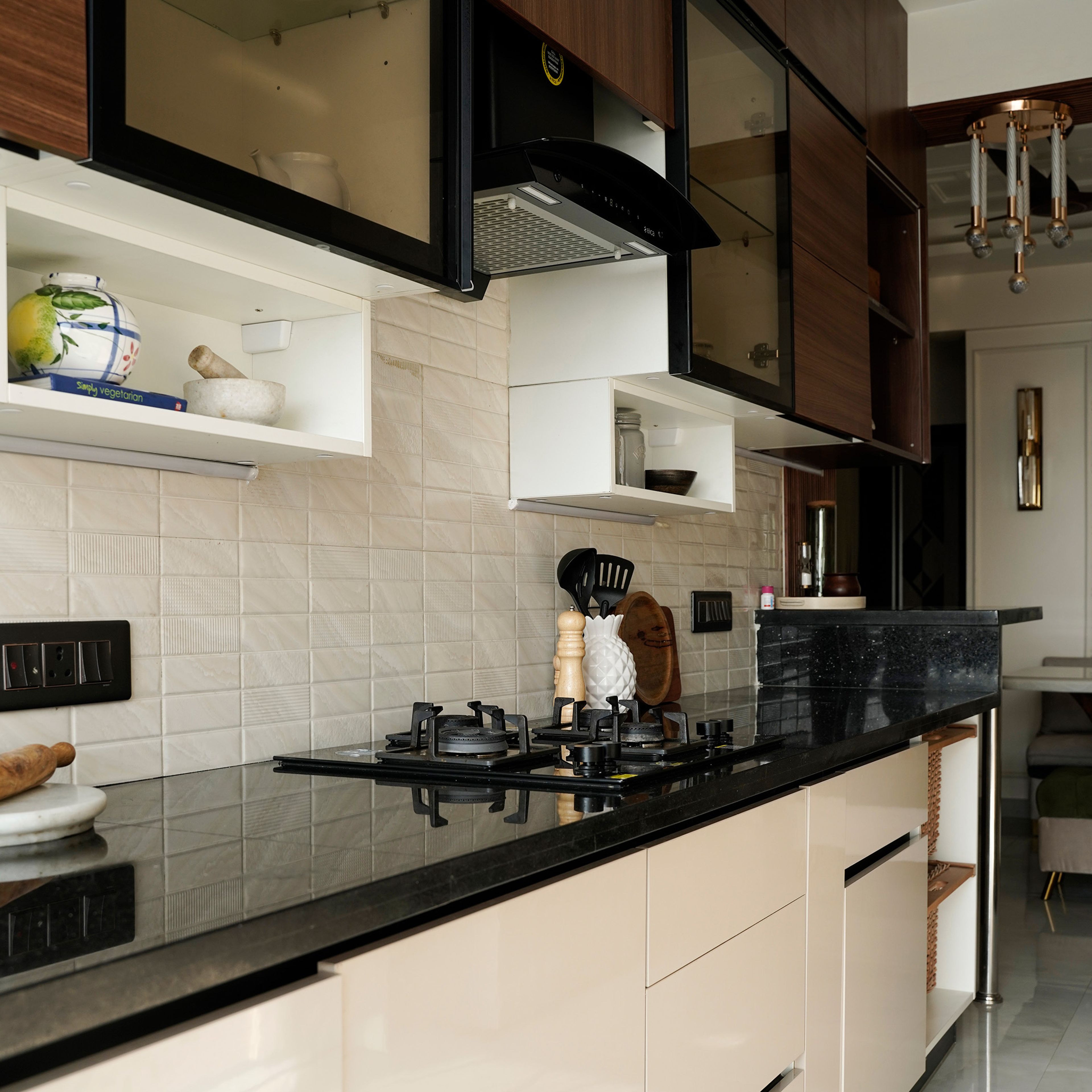 Parallel Kitchen Design with Veined Granite Countertops