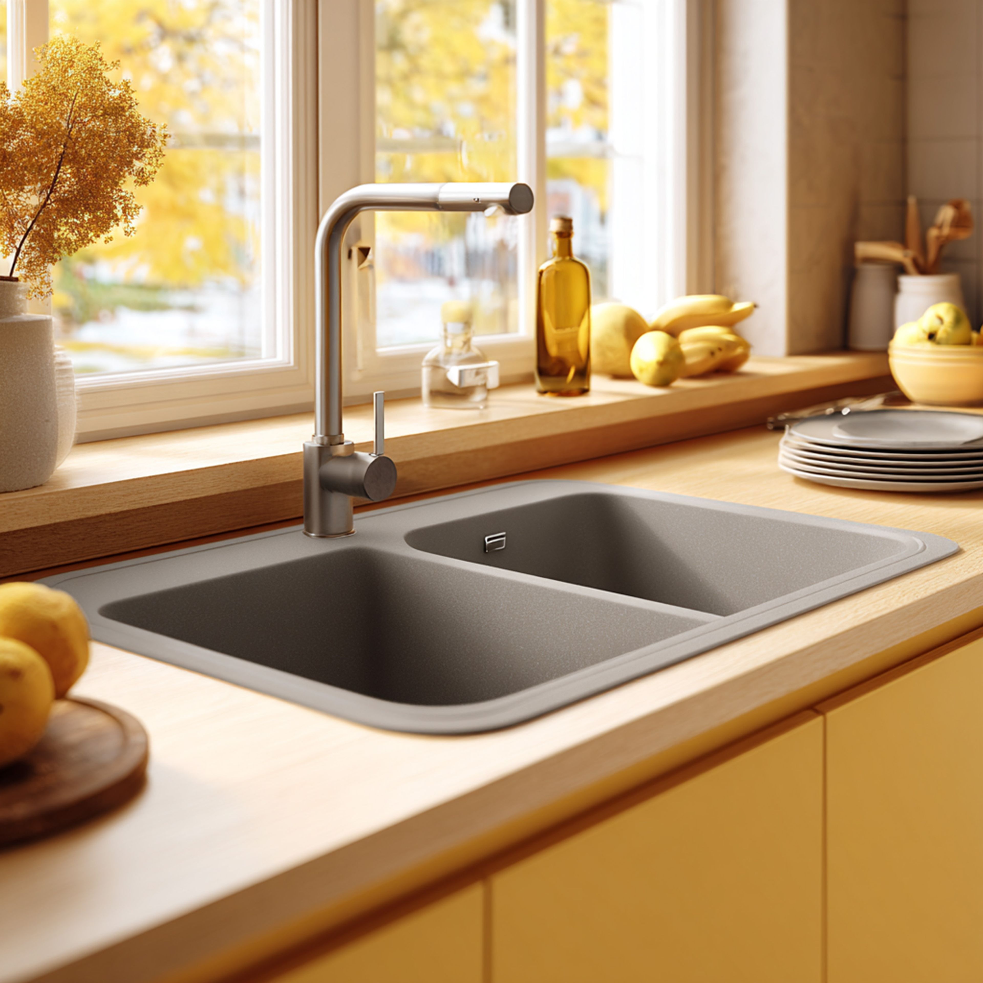 Granite Composite Kitchen Sink Design with Double Bowl