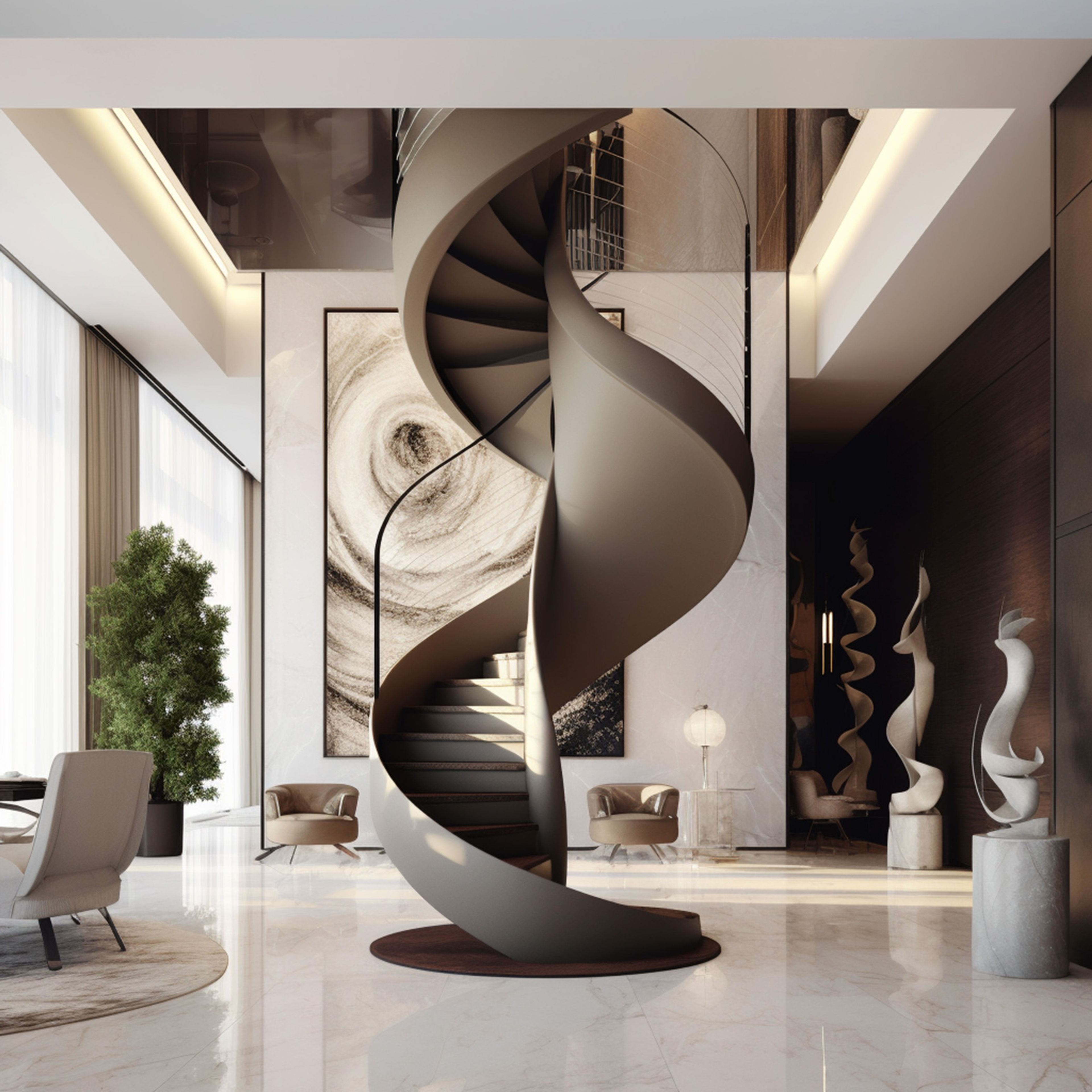 Modern Spiral Staircase Design with Powder-Coated Metal Finish