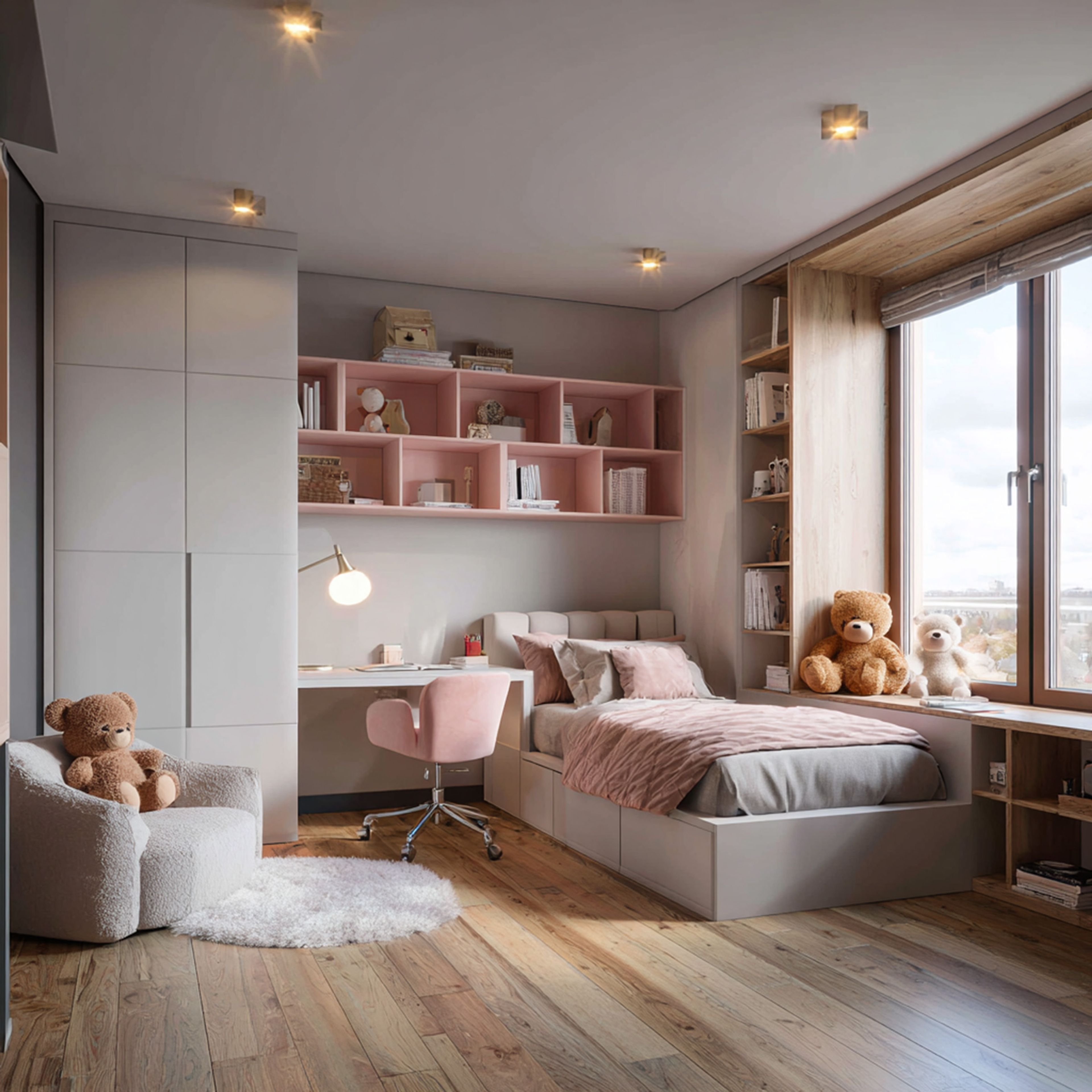 Space Saving Design With Platform Bed and Built-In Bench