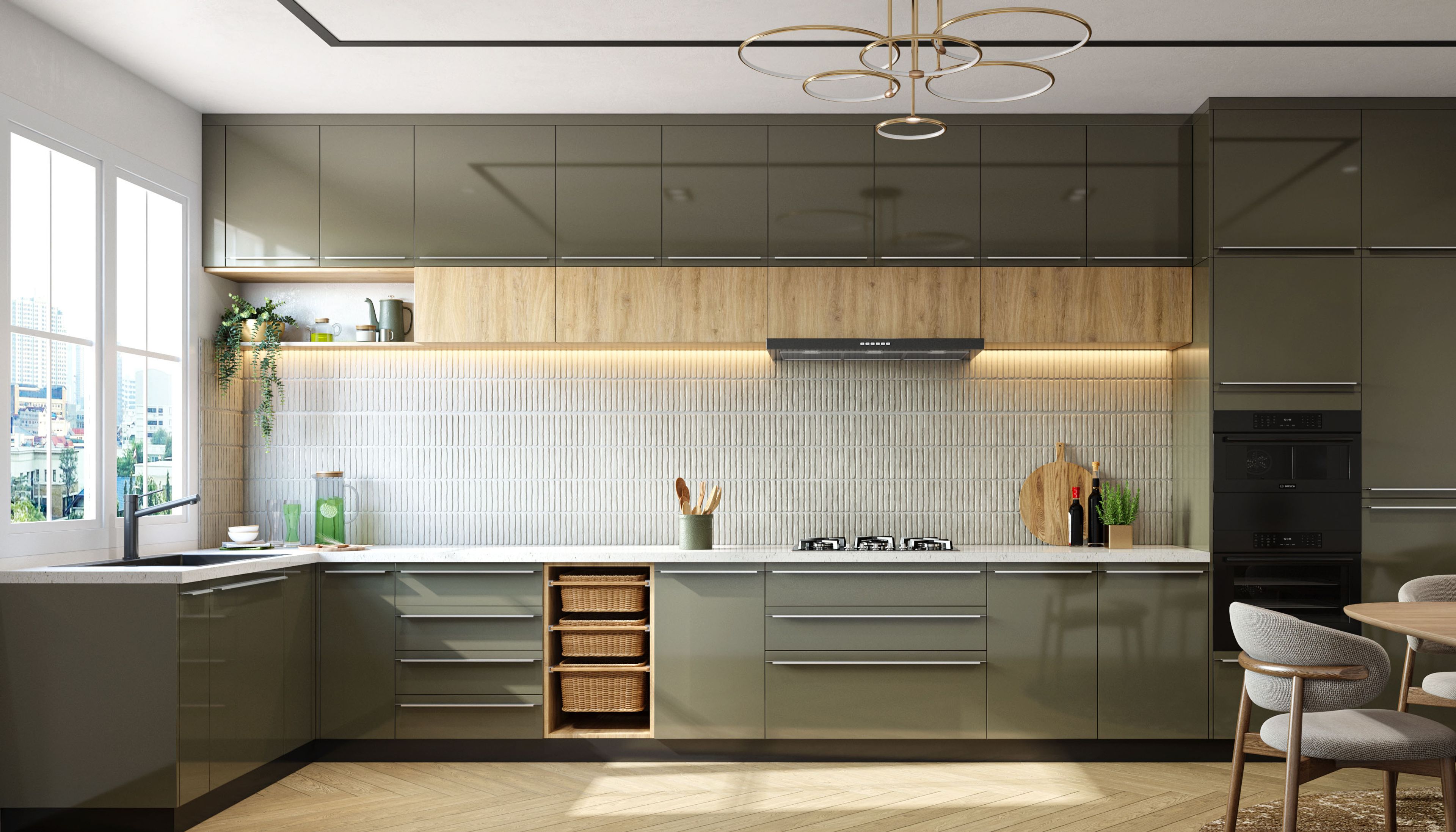 Textured Off‑White Kitchen Tile Design With Matte Linear Grooves