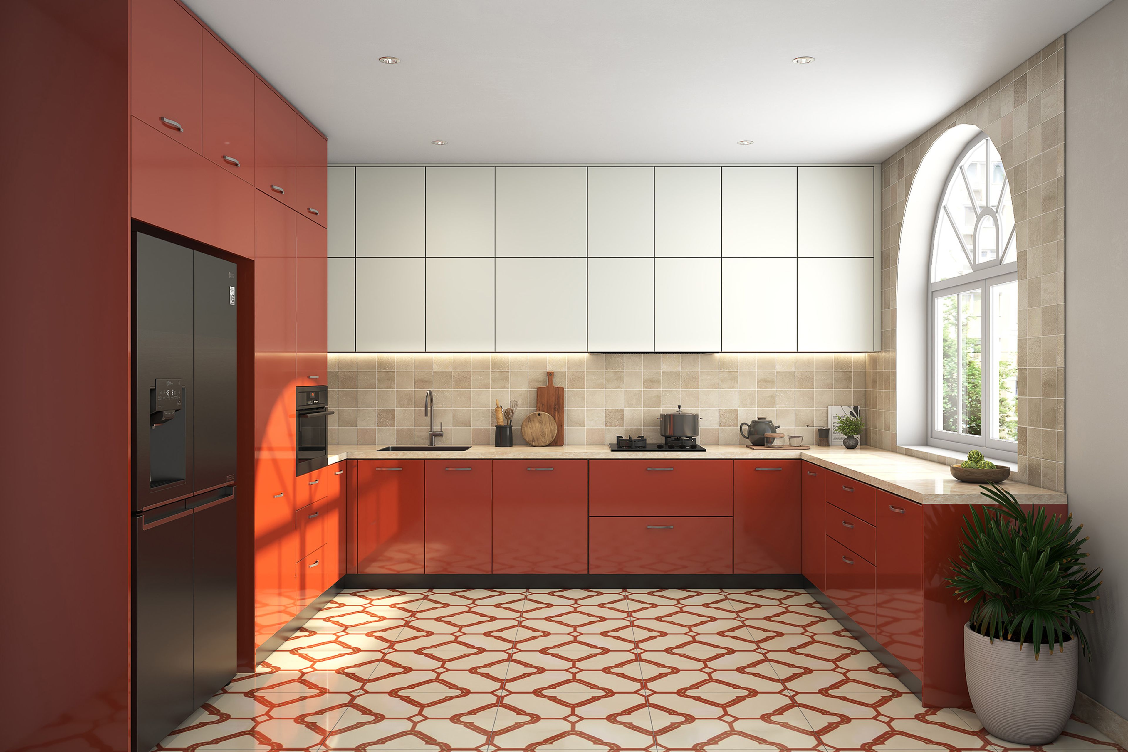 Beige Square Ceramic Kitchen Tile Design for Kitchen in Matte Finish