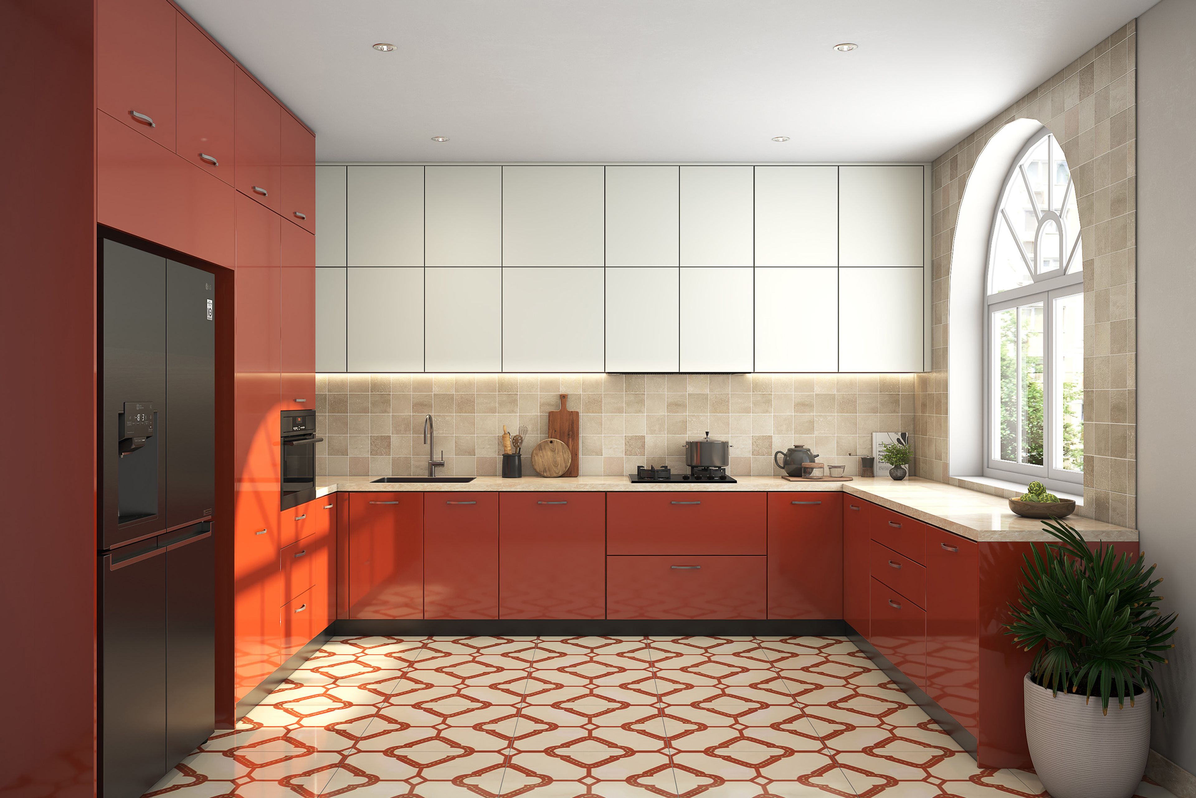 Square Beige Tile Design Featuring Stone-Like Straight Horizontal Grid Pattern