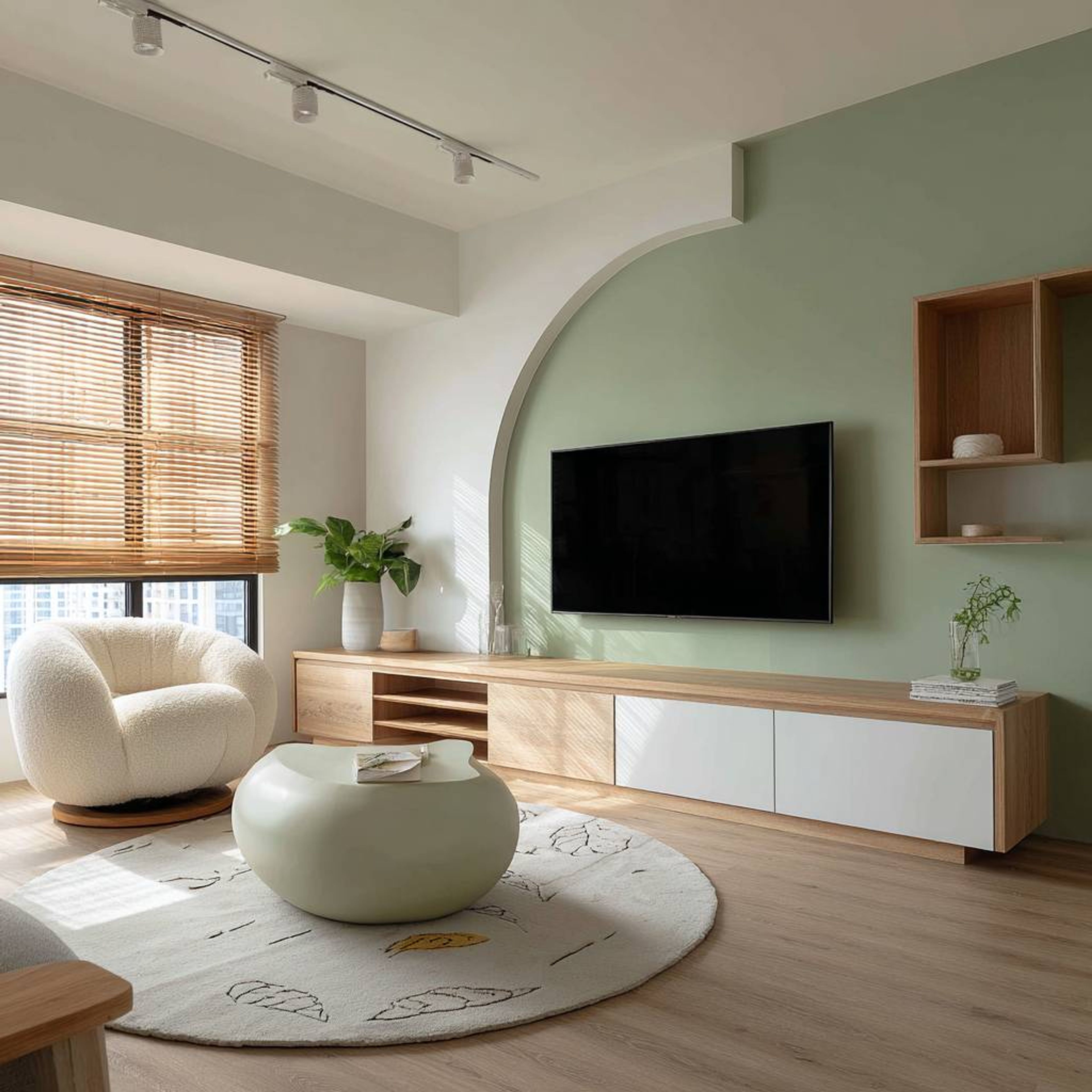 Contemporary TV Unit Design with Floating Storage Cabinet and Display