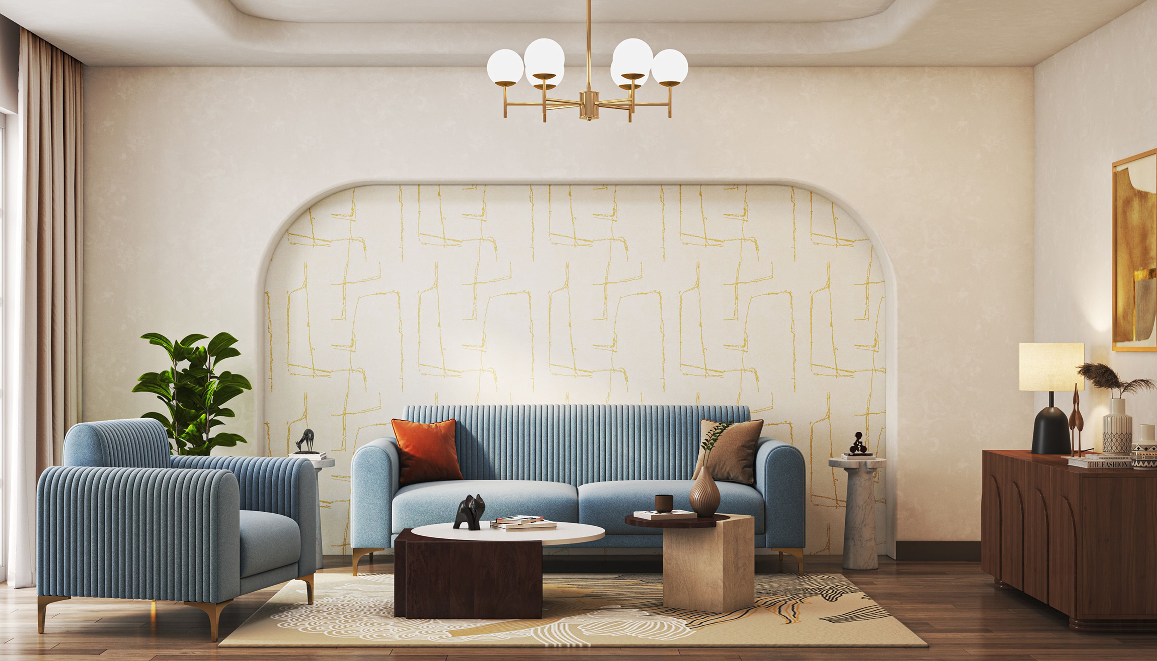 Abstract Wallpaper Design with Beige and Golden Linear Strokes