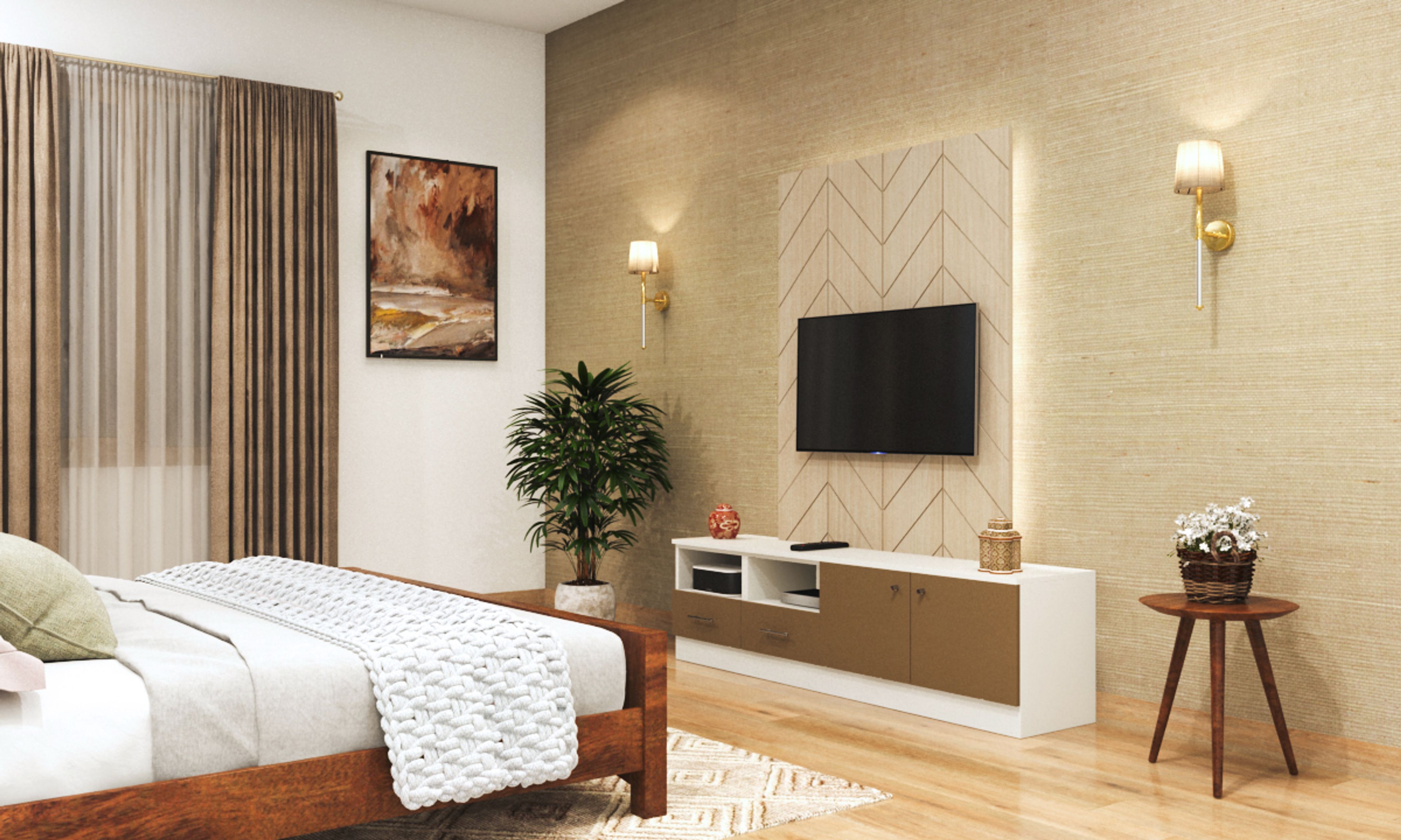 Grasscloth-Inspired Contemporary Wallpaper Design With Beige Textured Finish