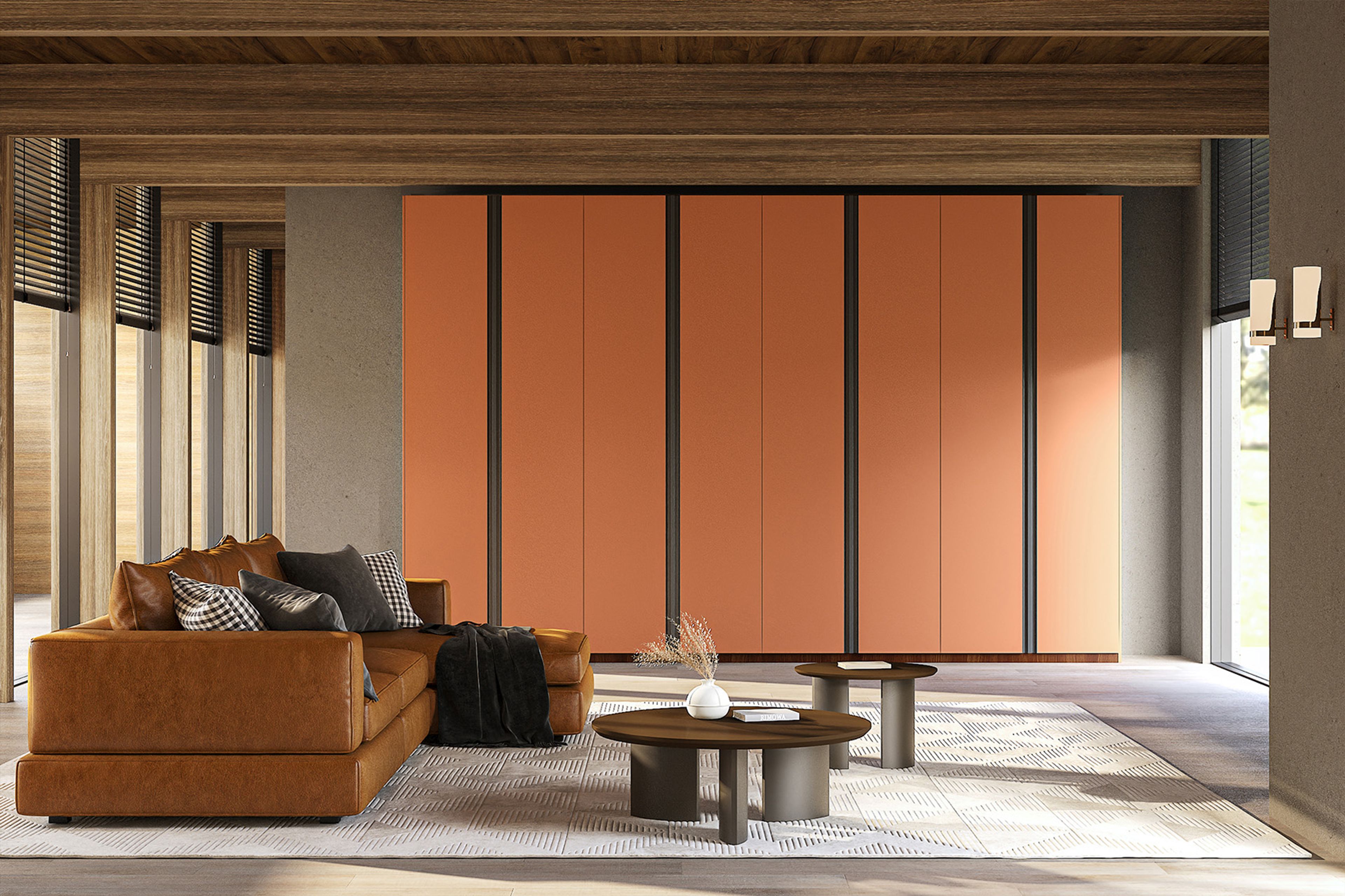 Contemporary 8-Door Swing Wardrobe Design in Terracotta Orange Tone