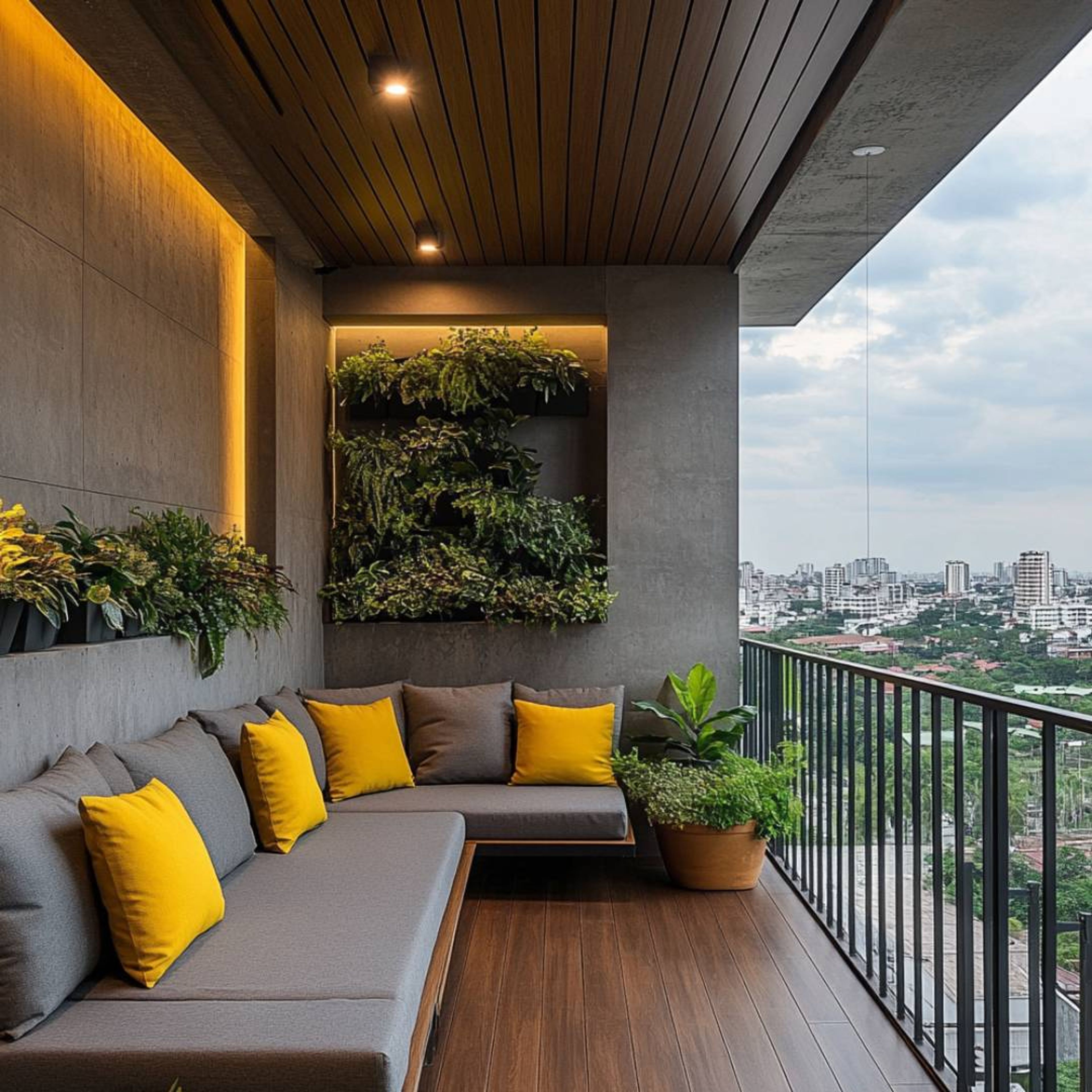 Balcony Design with Concrete Texture Wall Design