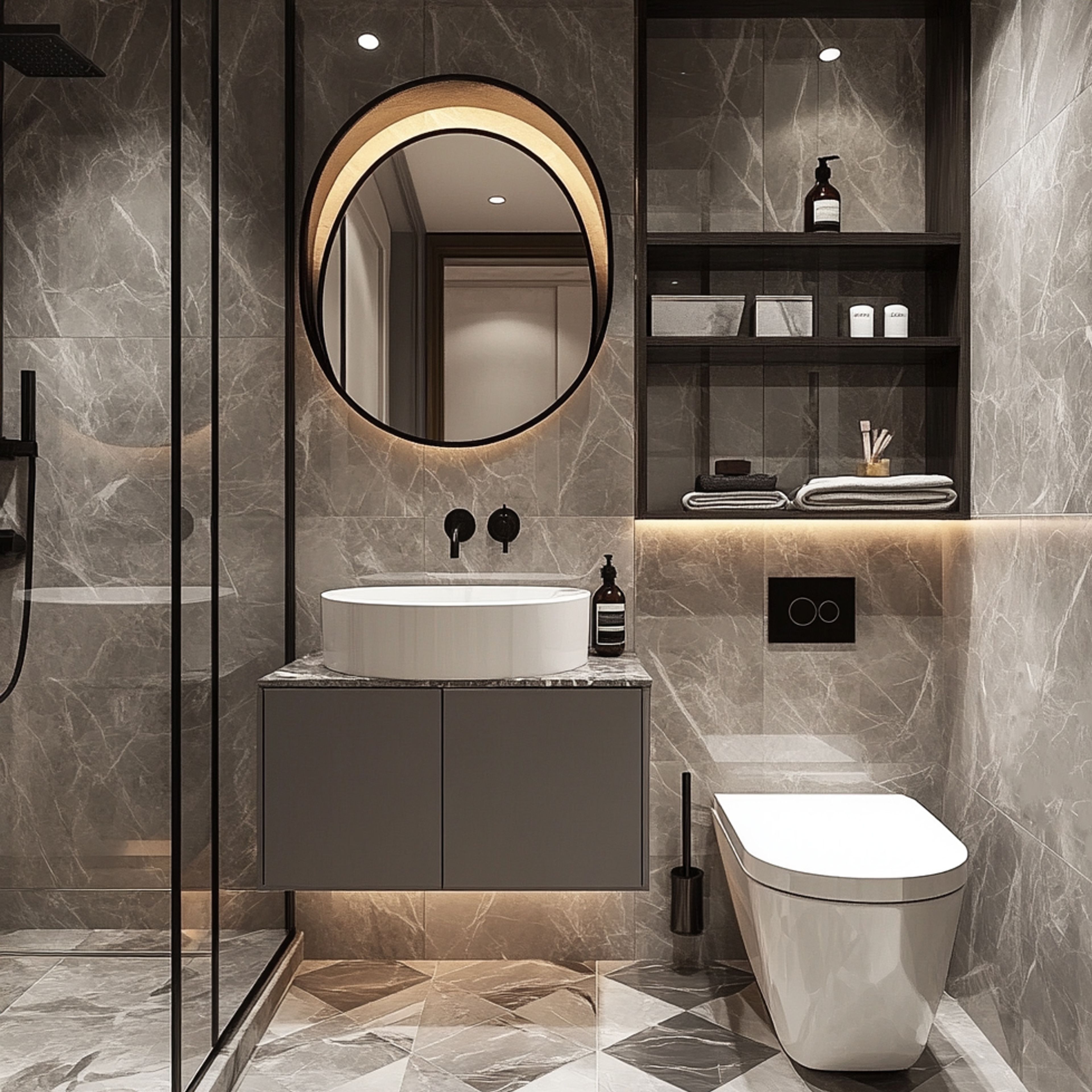 Modern Bathroom Design with Floating Vanity and Matte Black Fixtures