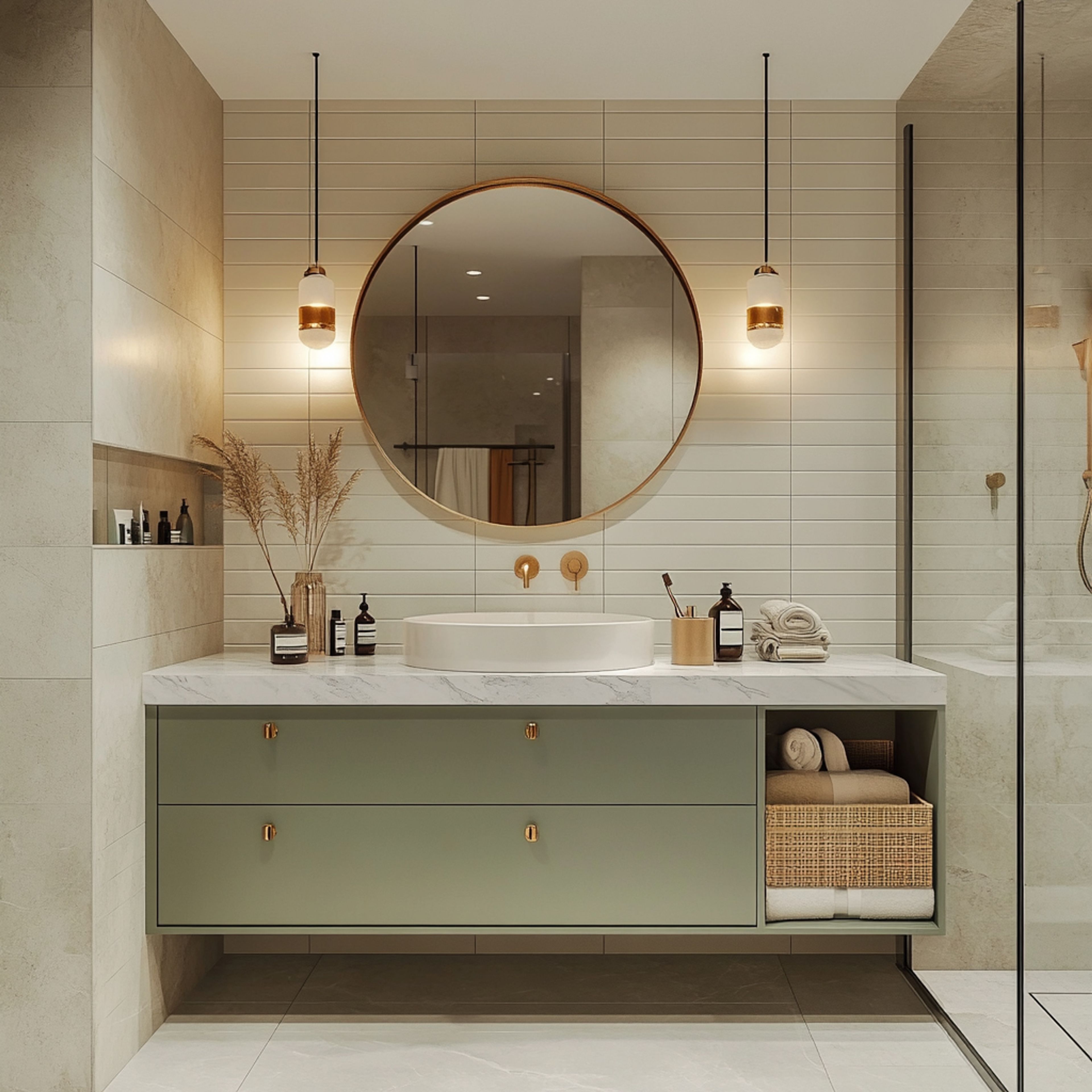 Contemporary Bathroom Design with Built-in Recessed Shelf