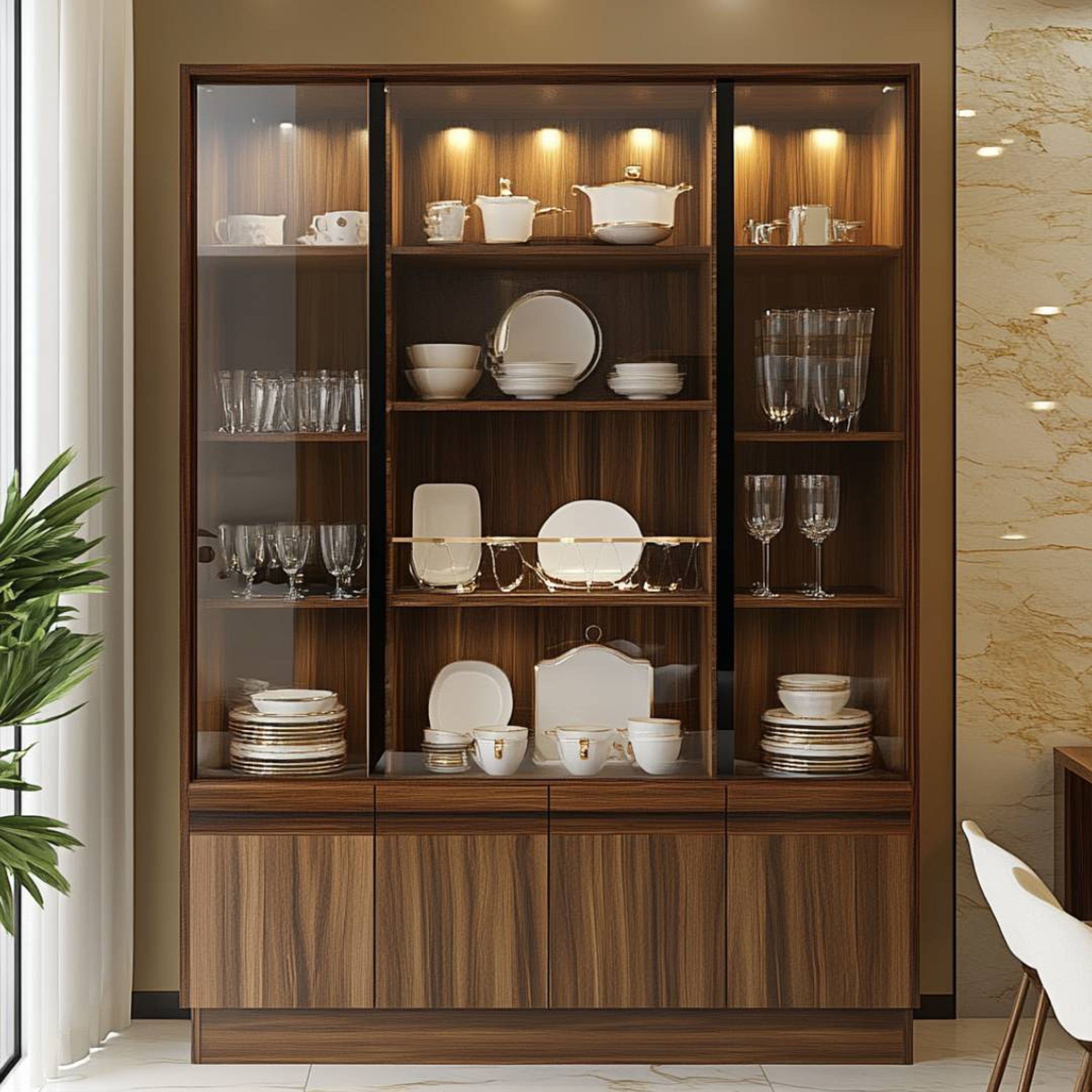 Crockery Unit Design with Tawny Balsam and Suede Finis