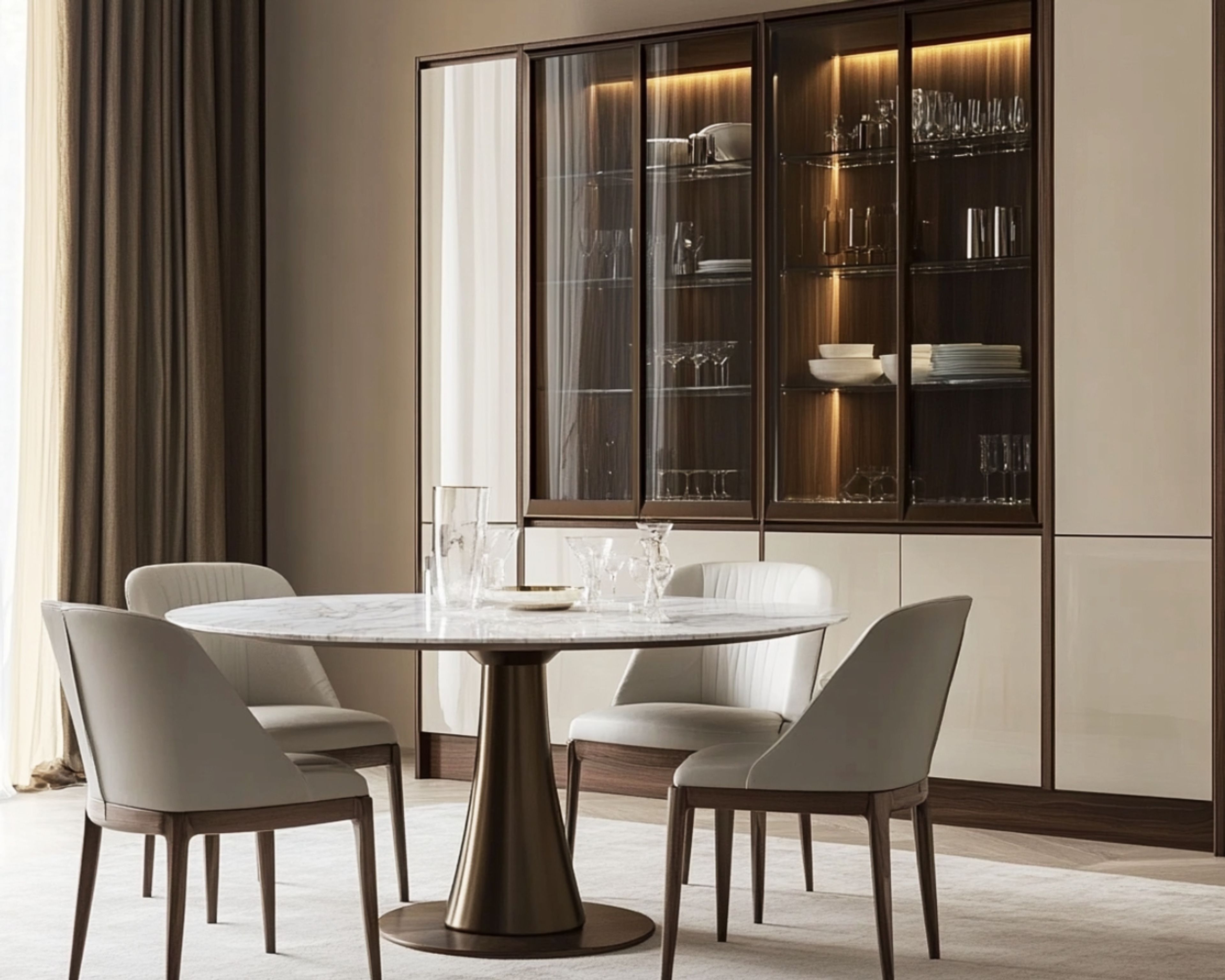 Contemporary Crockery Unit Design in White with Glossy Finish