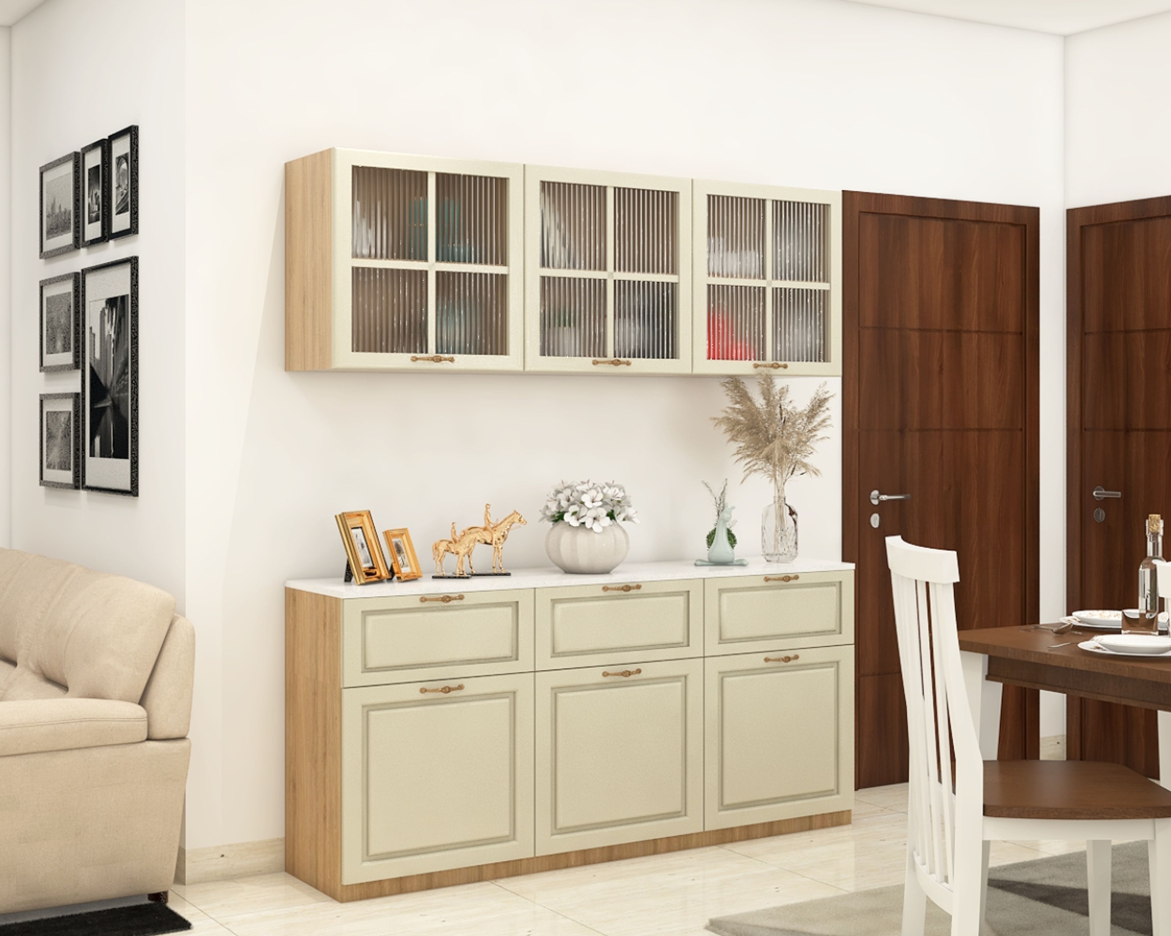 Contemporary Crockery Unit Design with Display Cabinet with Drawers