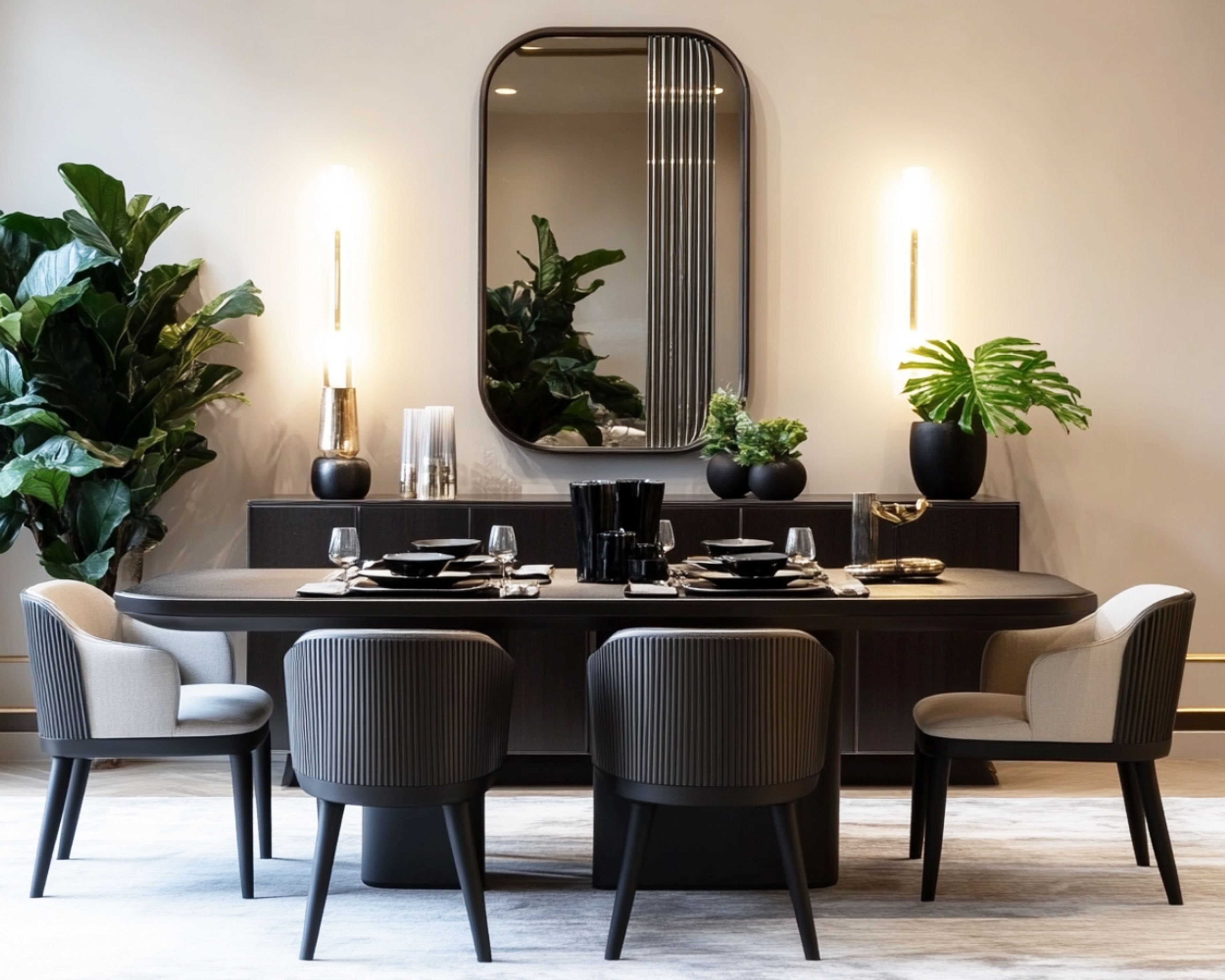 Contemporary 6-Seater Dining Room Design with Black Table