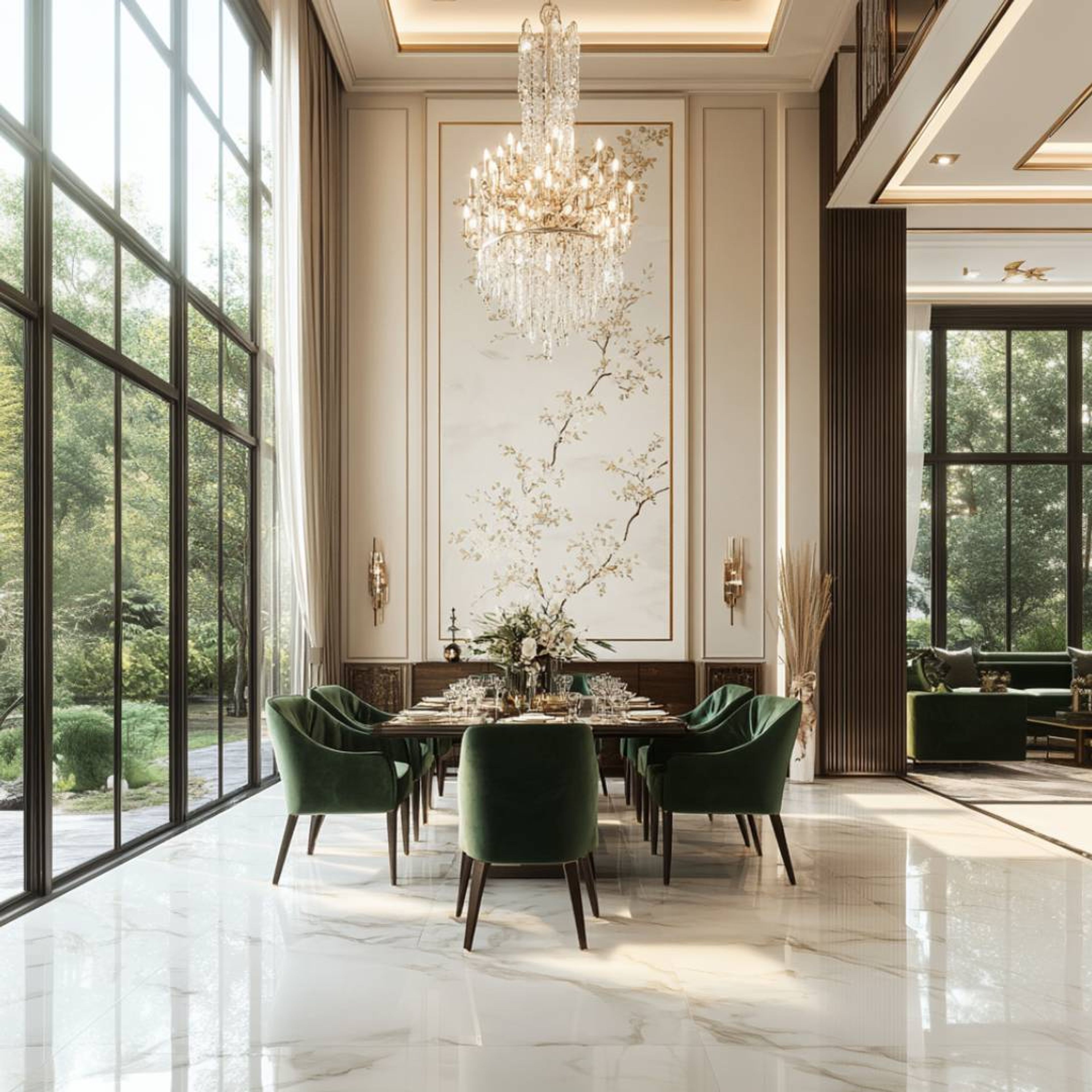 Contemporary Dining Room Design with Dark Marble Table