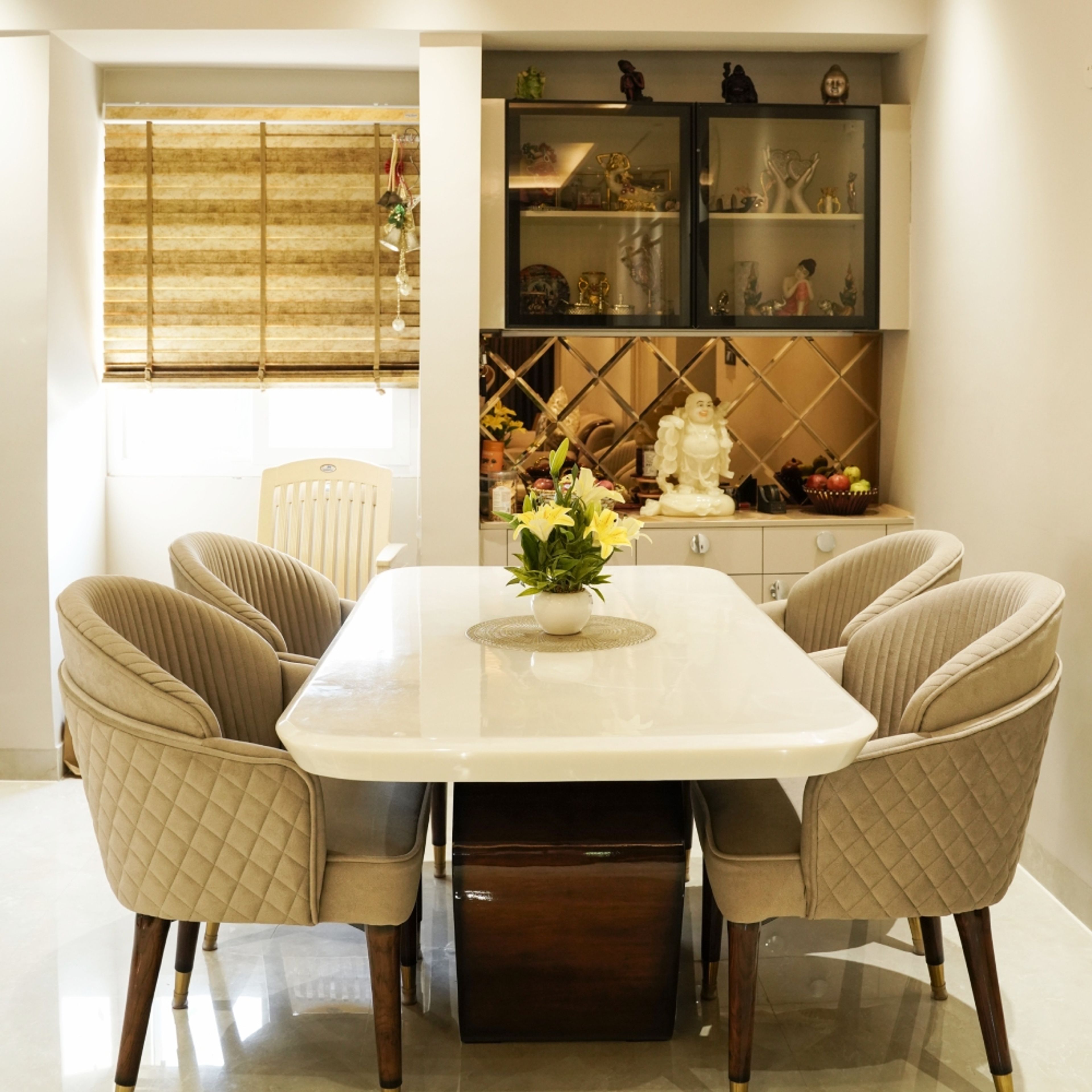 4-Seater Dining Room Design with Marble Top Table