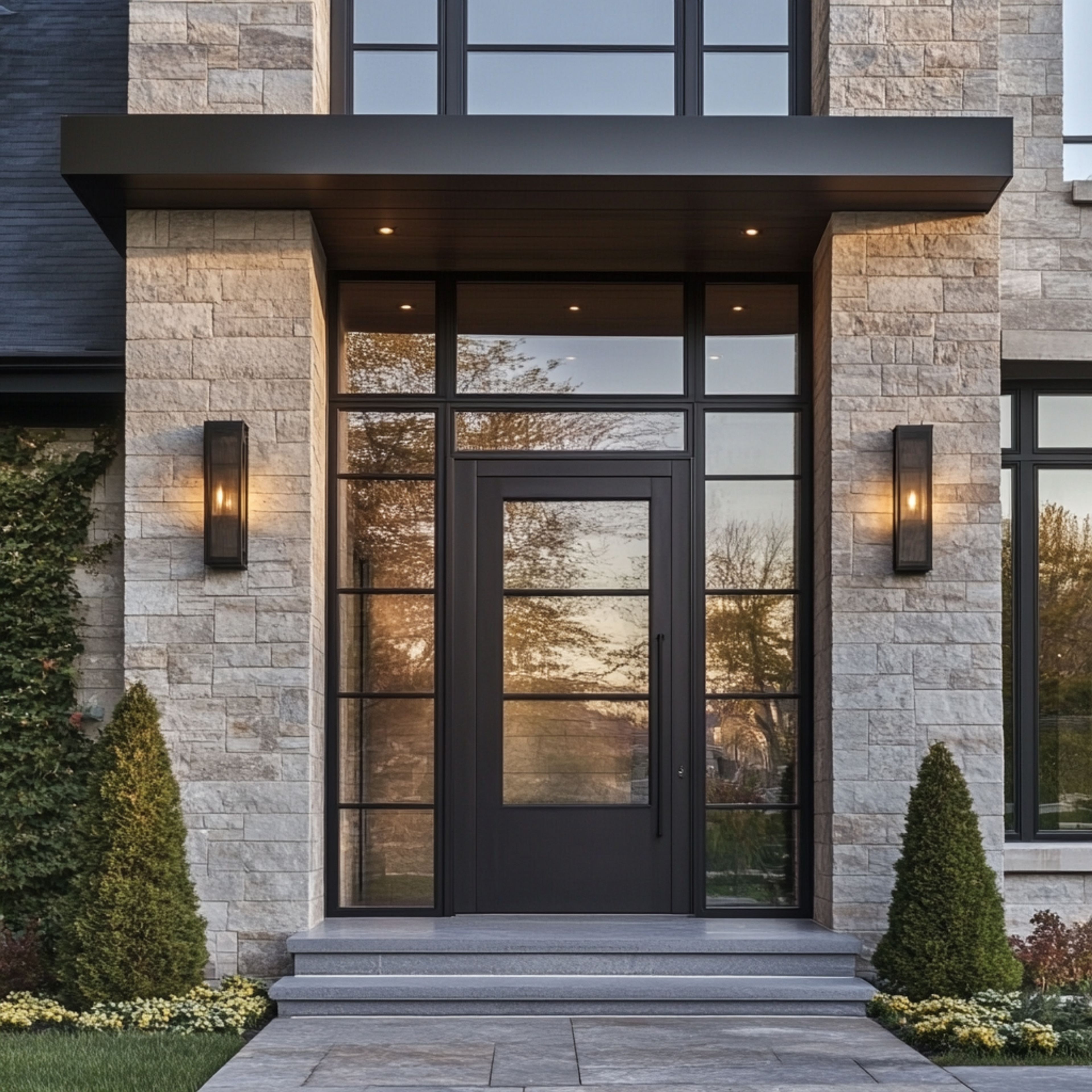 Modern Swing Single Door Design with Metal Frame and Clear Glass