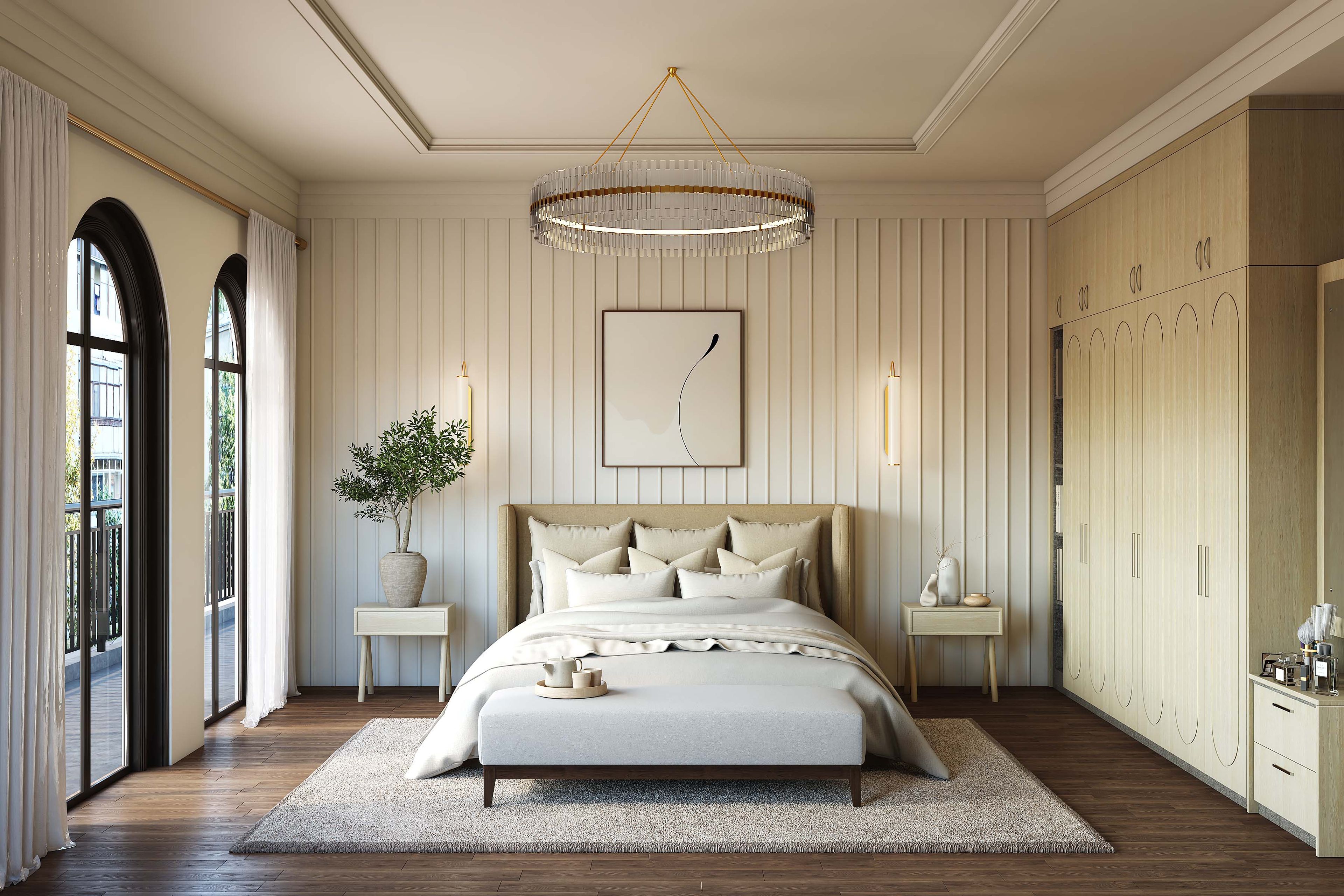 Contemporary Square Gypsum False Ceiling Design with Chandelier and Wall Lights