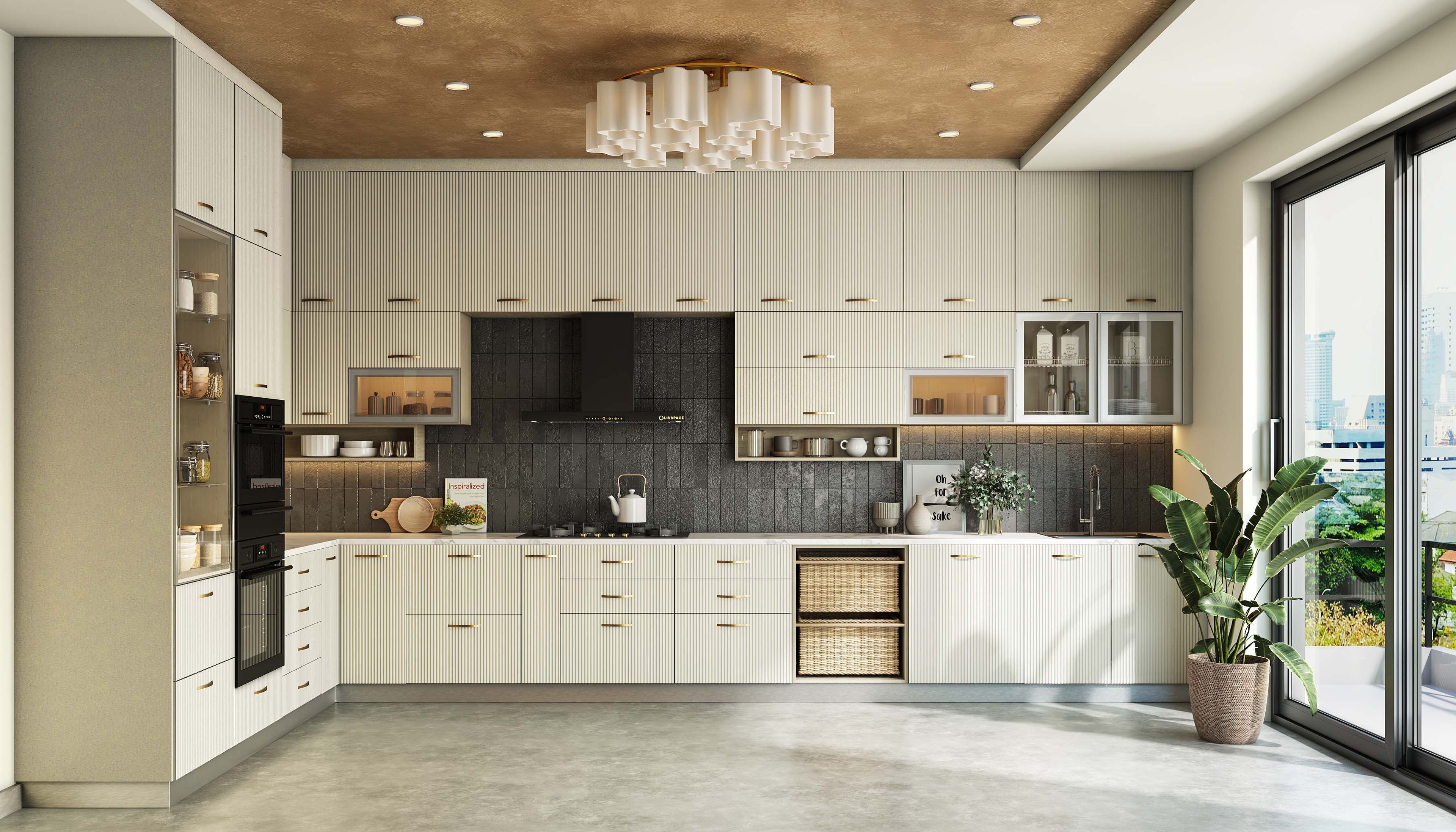 Contemporary U-Shaped Rectangular POP False Ceiling Design