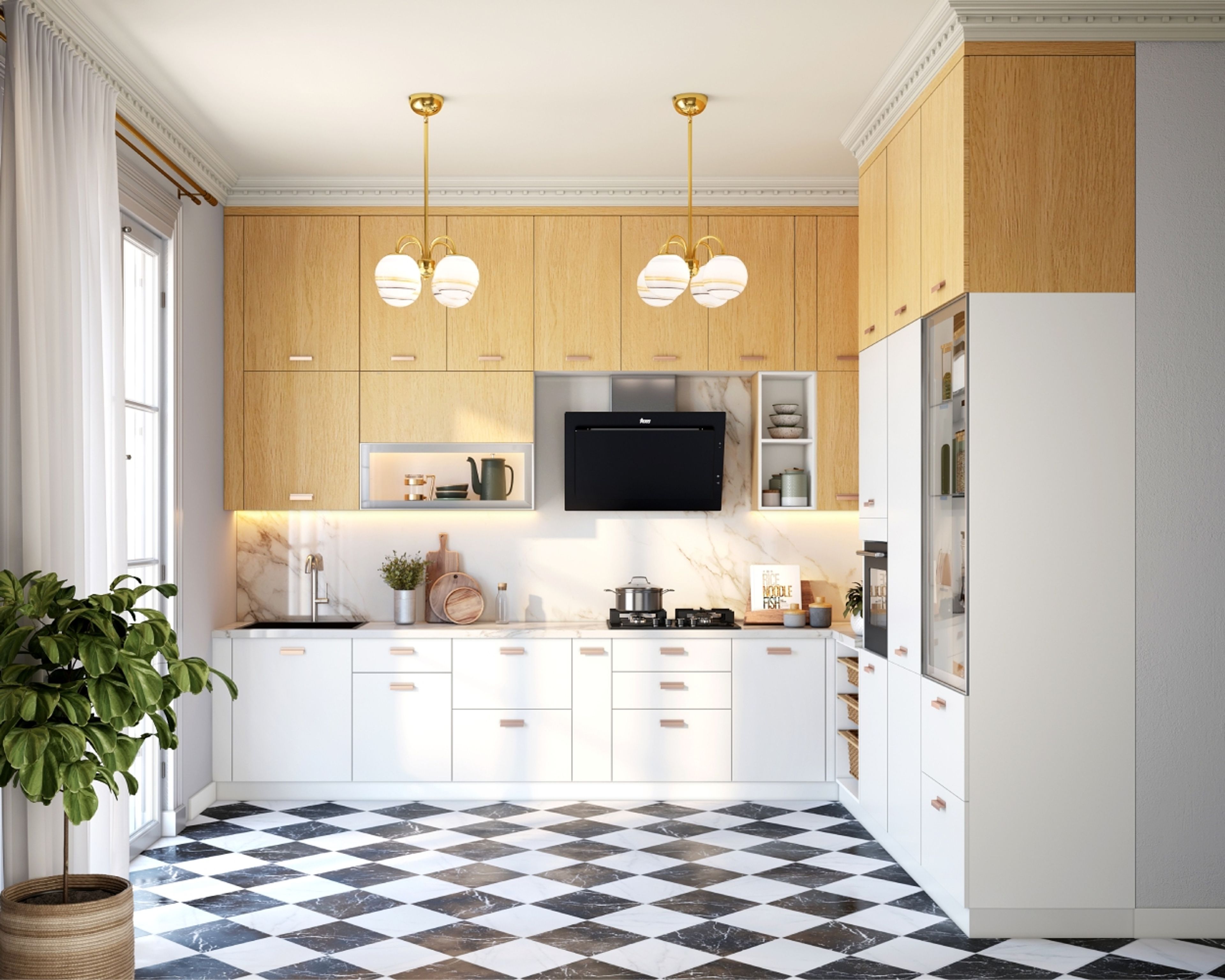 Classic Suede Finish Membrane Kitchen Design with L-Shaped Layout