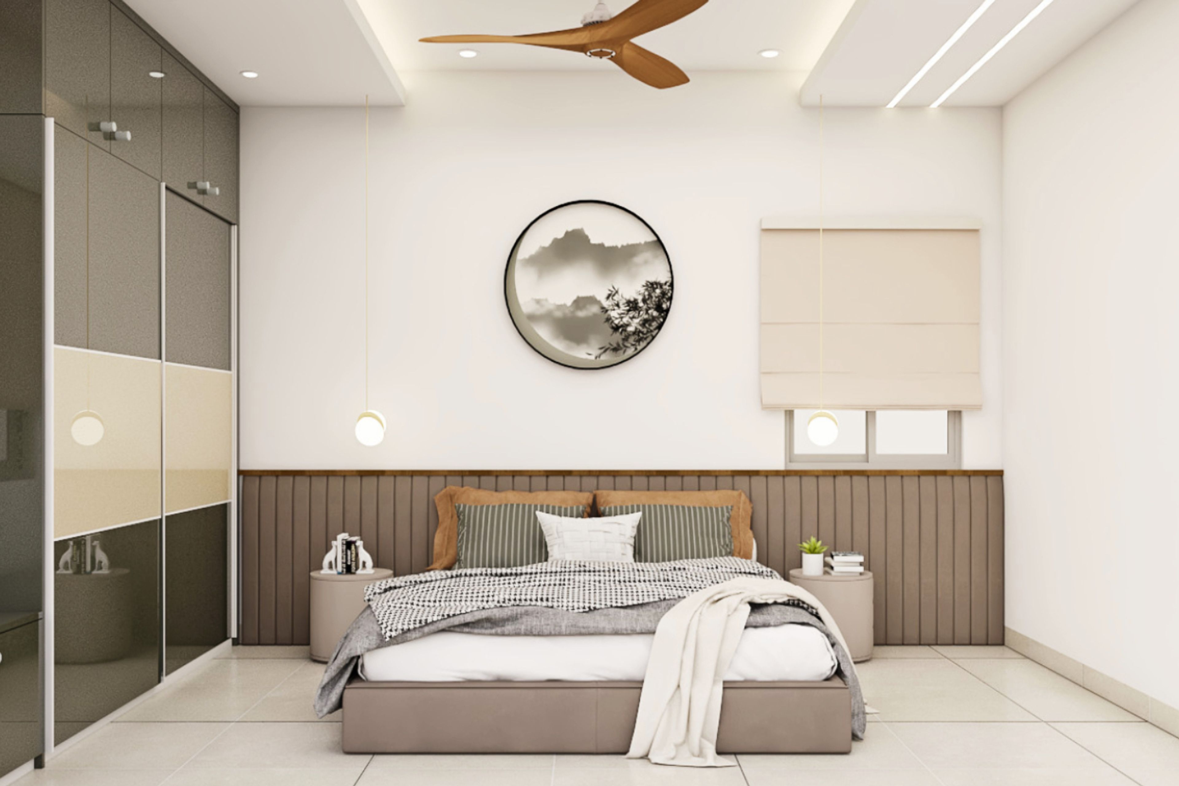 Modern Guest Bedroom Design with Low Profile Upholstered Bed