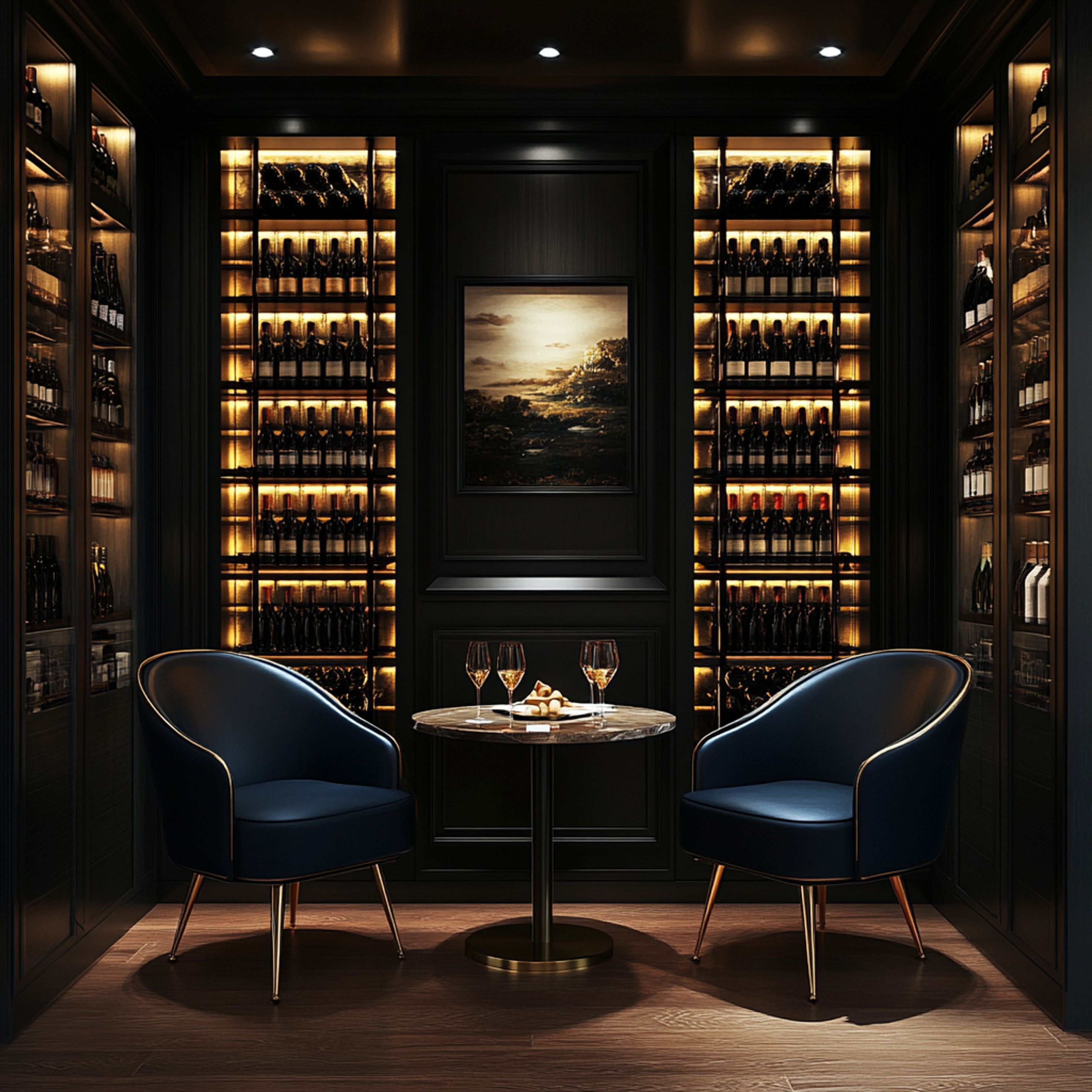 Home Bar Design with Black Interior and Gold Accents