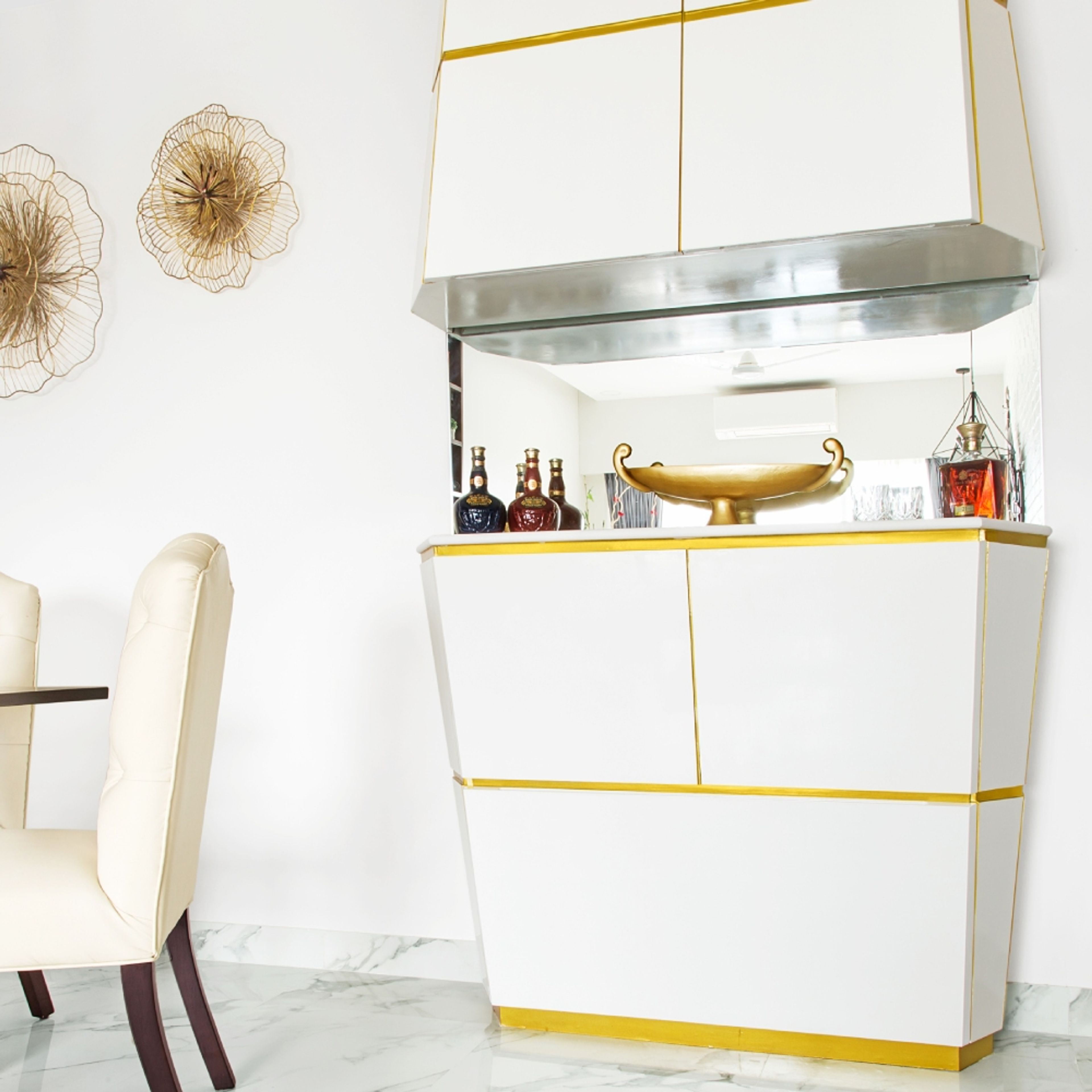 Contemporary Home Bar Design with Frosty White and Suede Finish