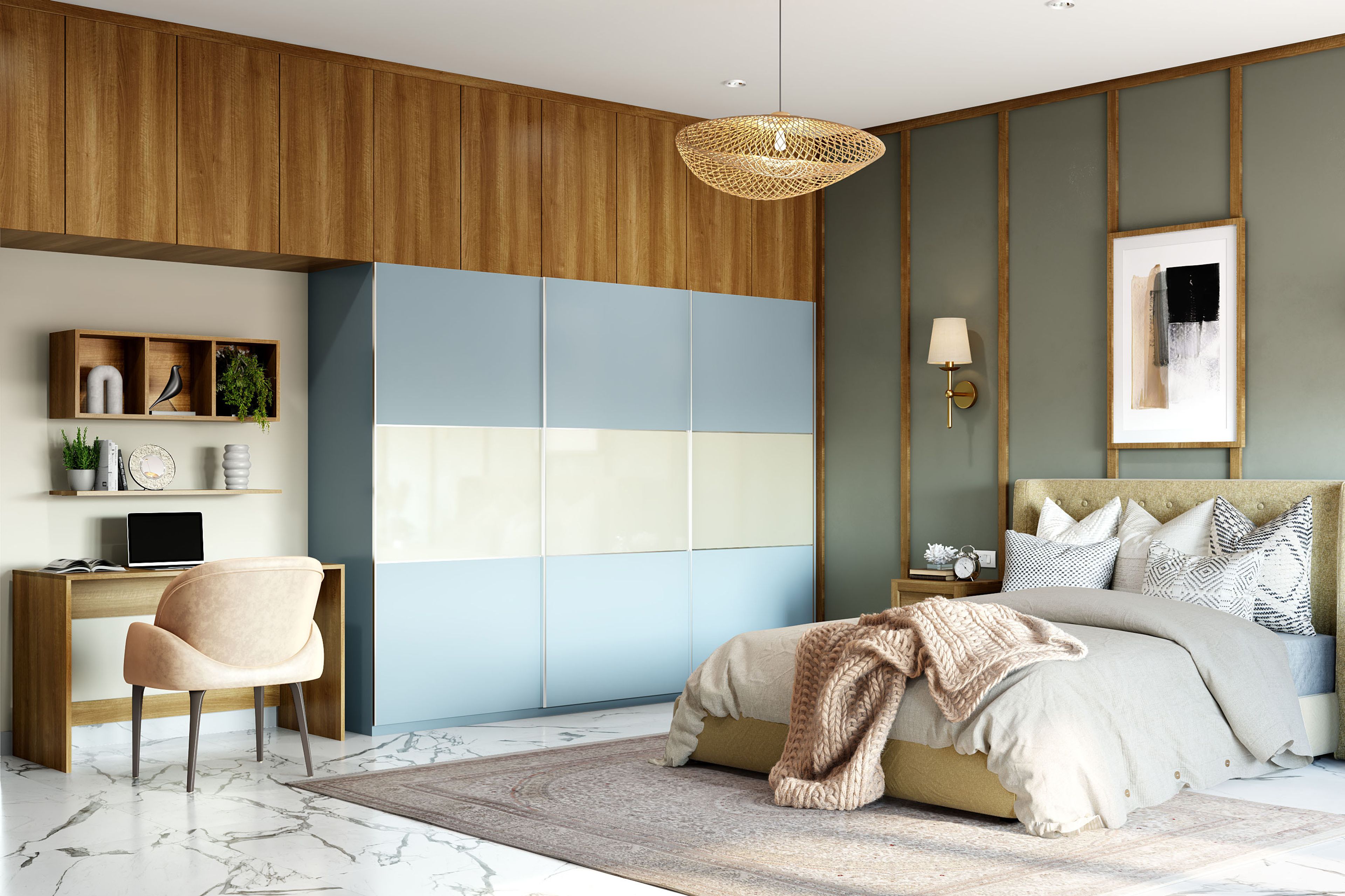 Contemporary Home Office Design with Teak Accents