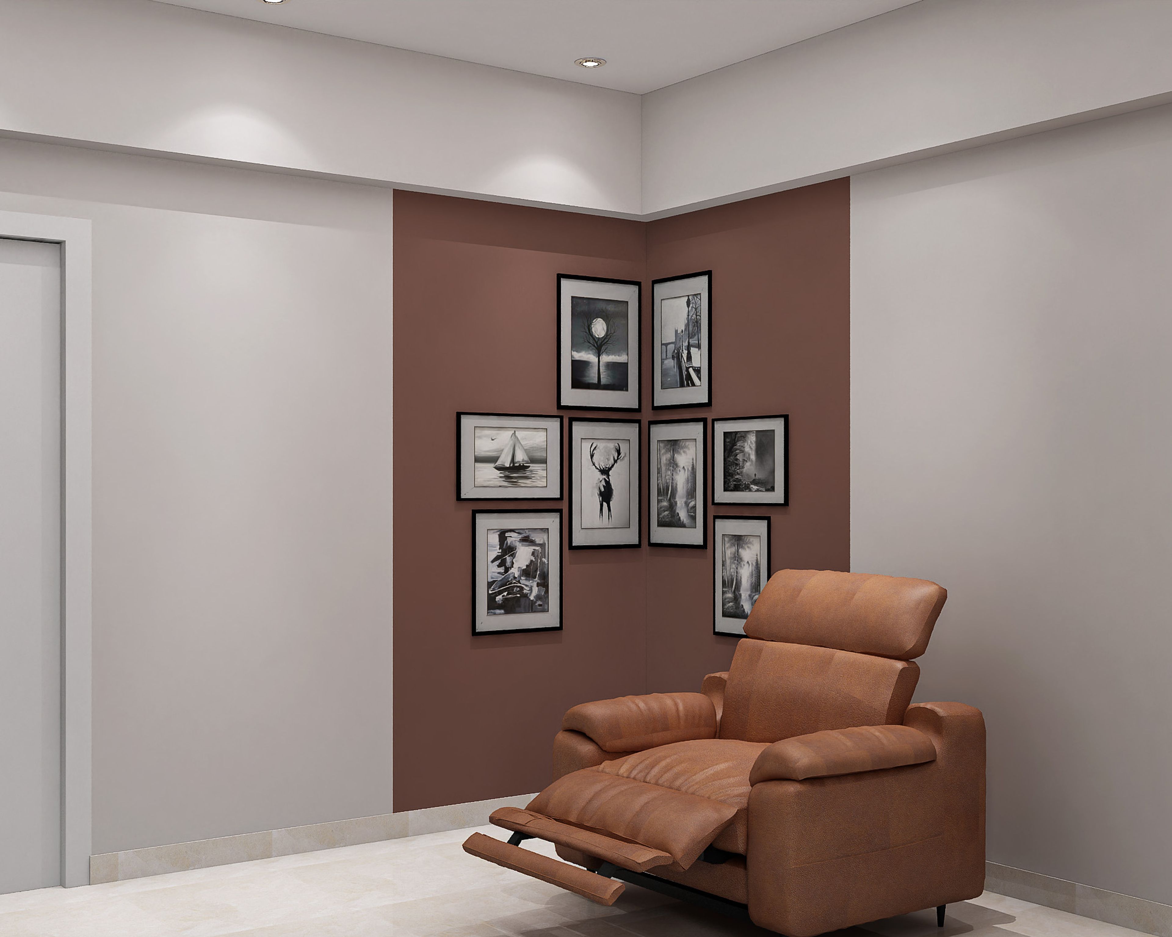 Home Office Design with Brown Leather Lounge Chair
