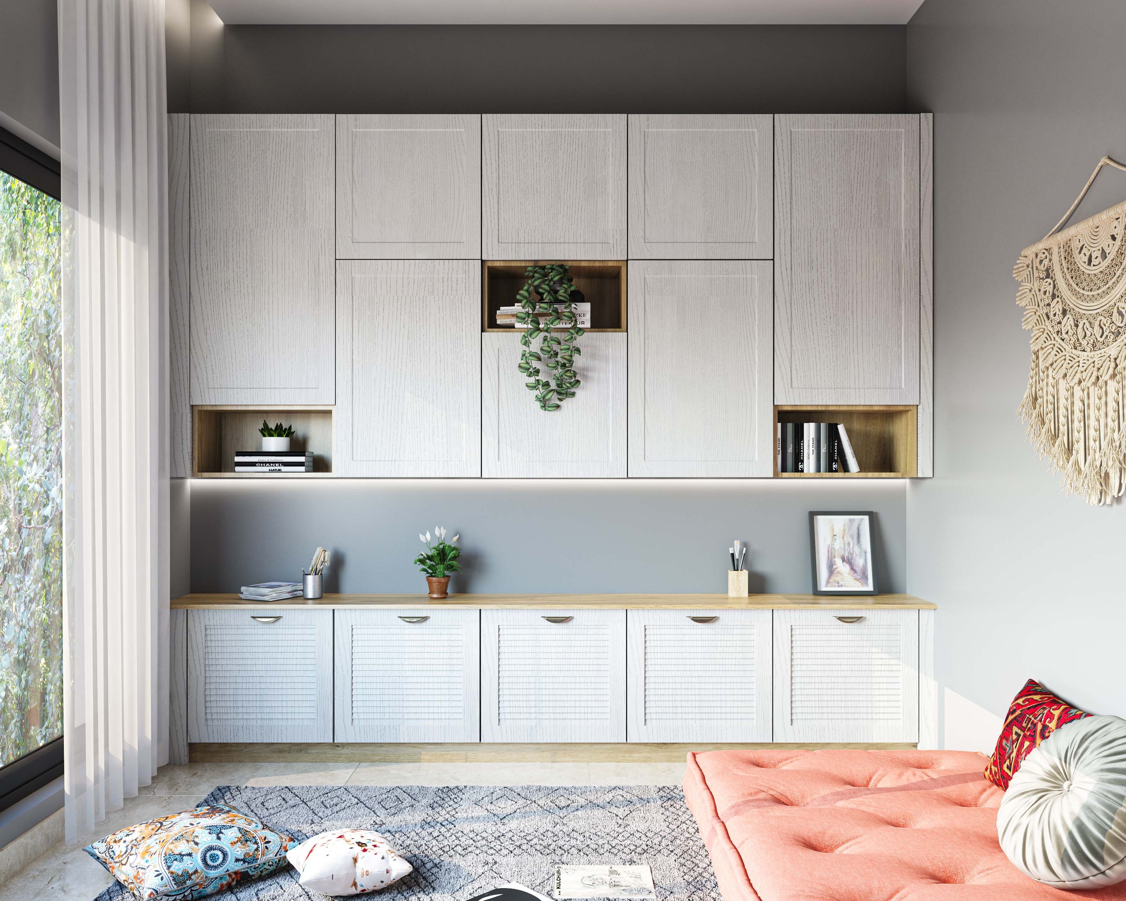 Modern Home Office Design with Matte Finish Membrane Shutters