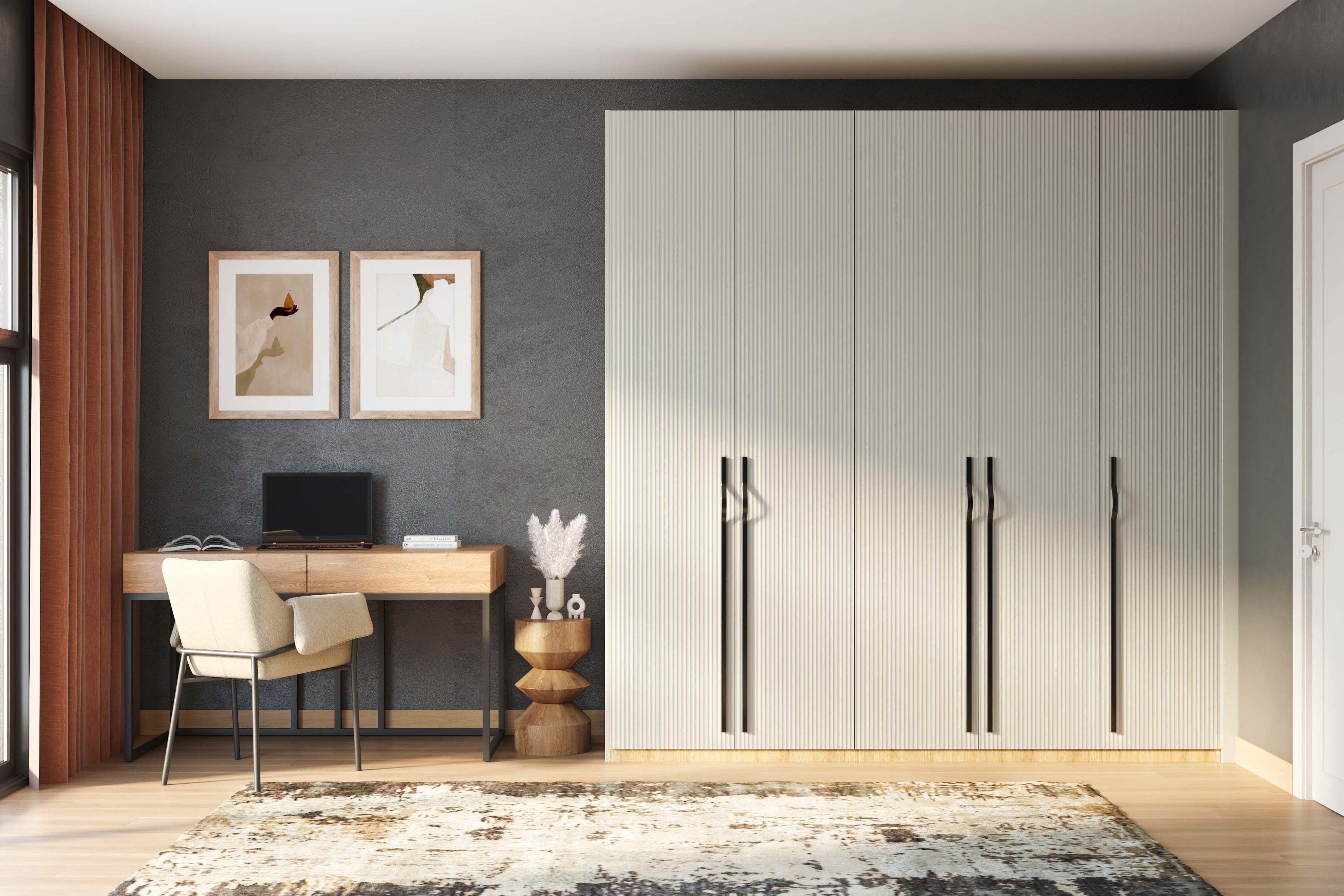 Modern Home Office Design with Upholstered Chair with Metal Legs